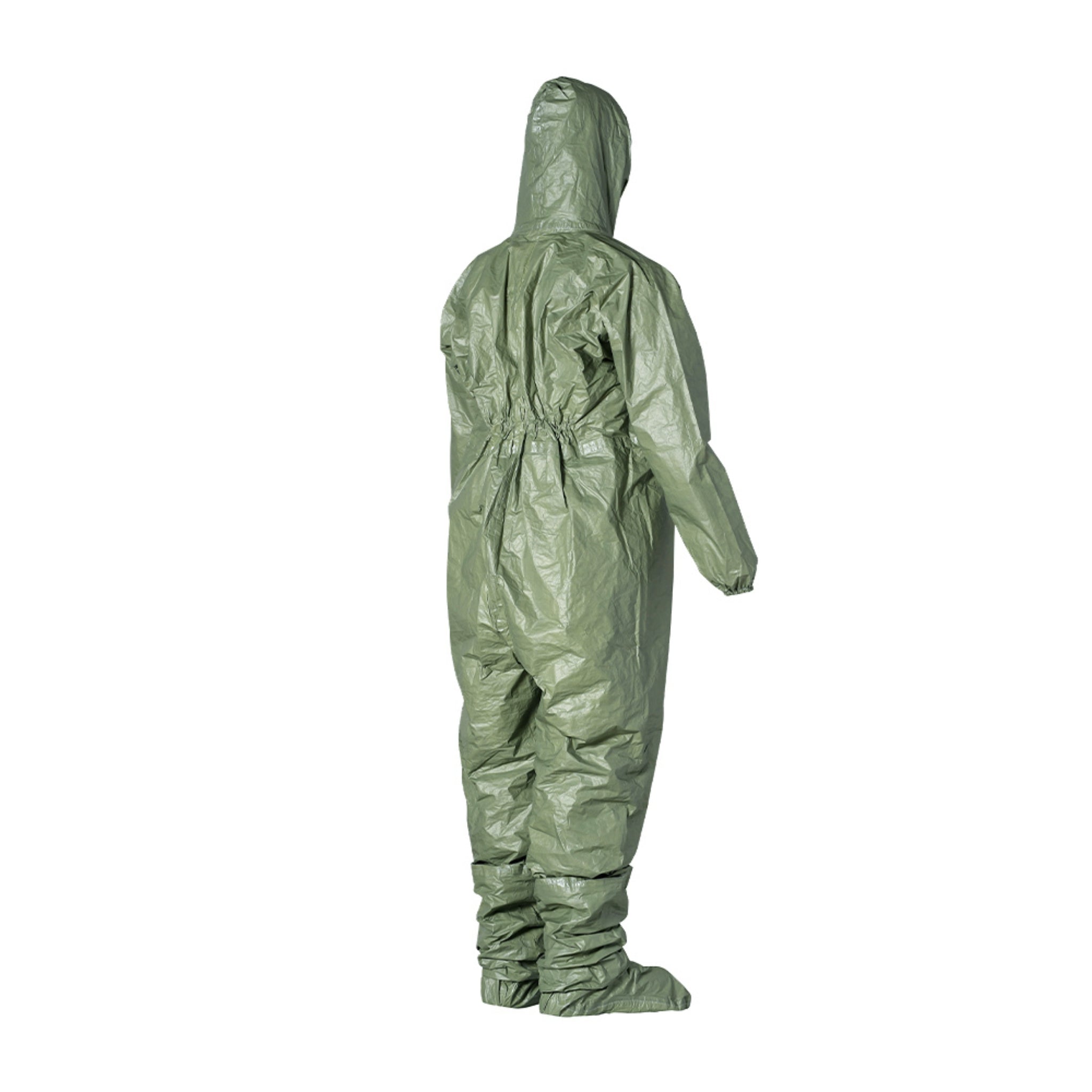 DuPont Tychem 2000 SFR QS127TGR Coverall, Respirator Fit Hood, Front Zipper Closure, Chin Flap, back right view