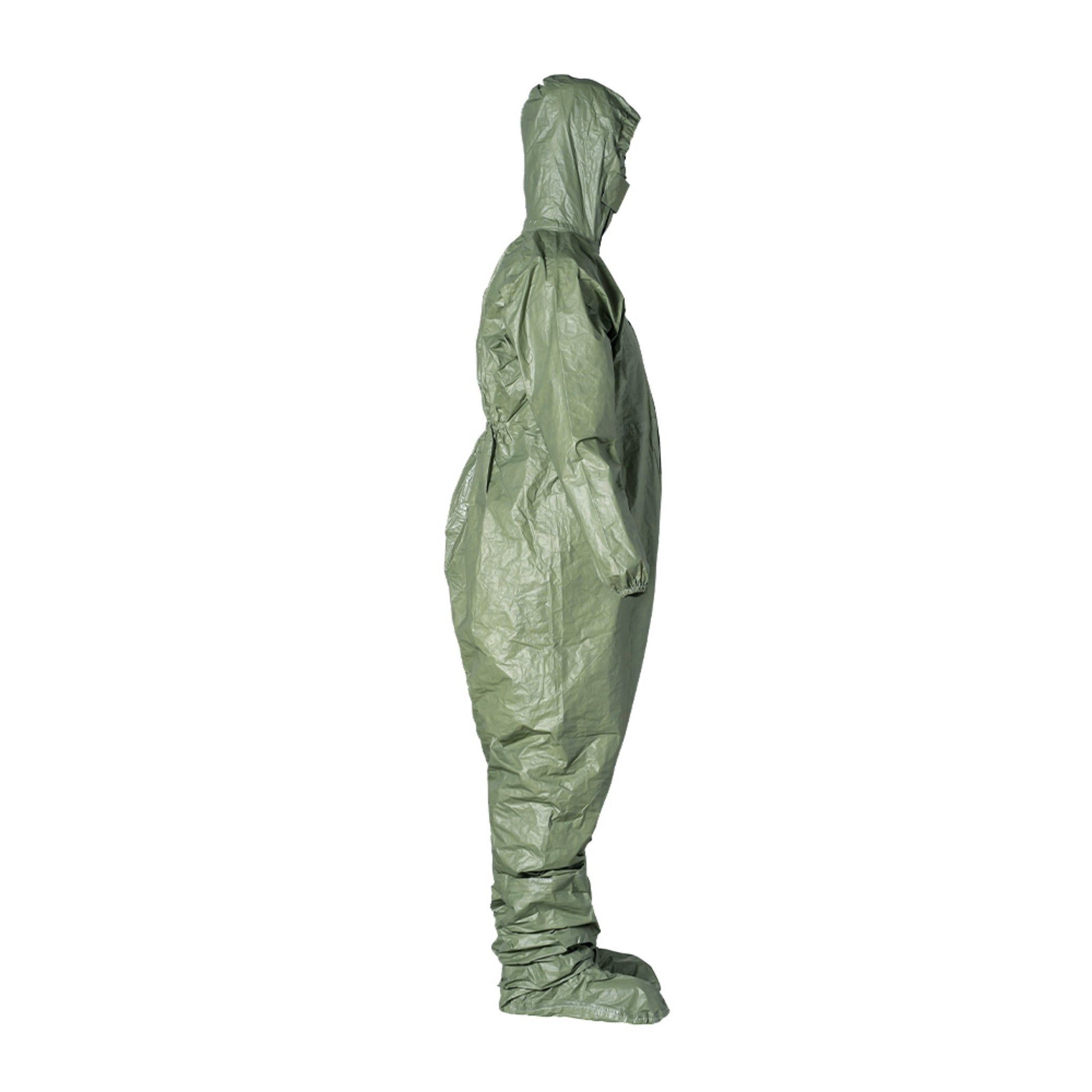 DuPont Tychem 2000 SFR QS127TGR Coverall, Respirator Fit Hood, Front Zipper Closure, Chin Flap, right side view