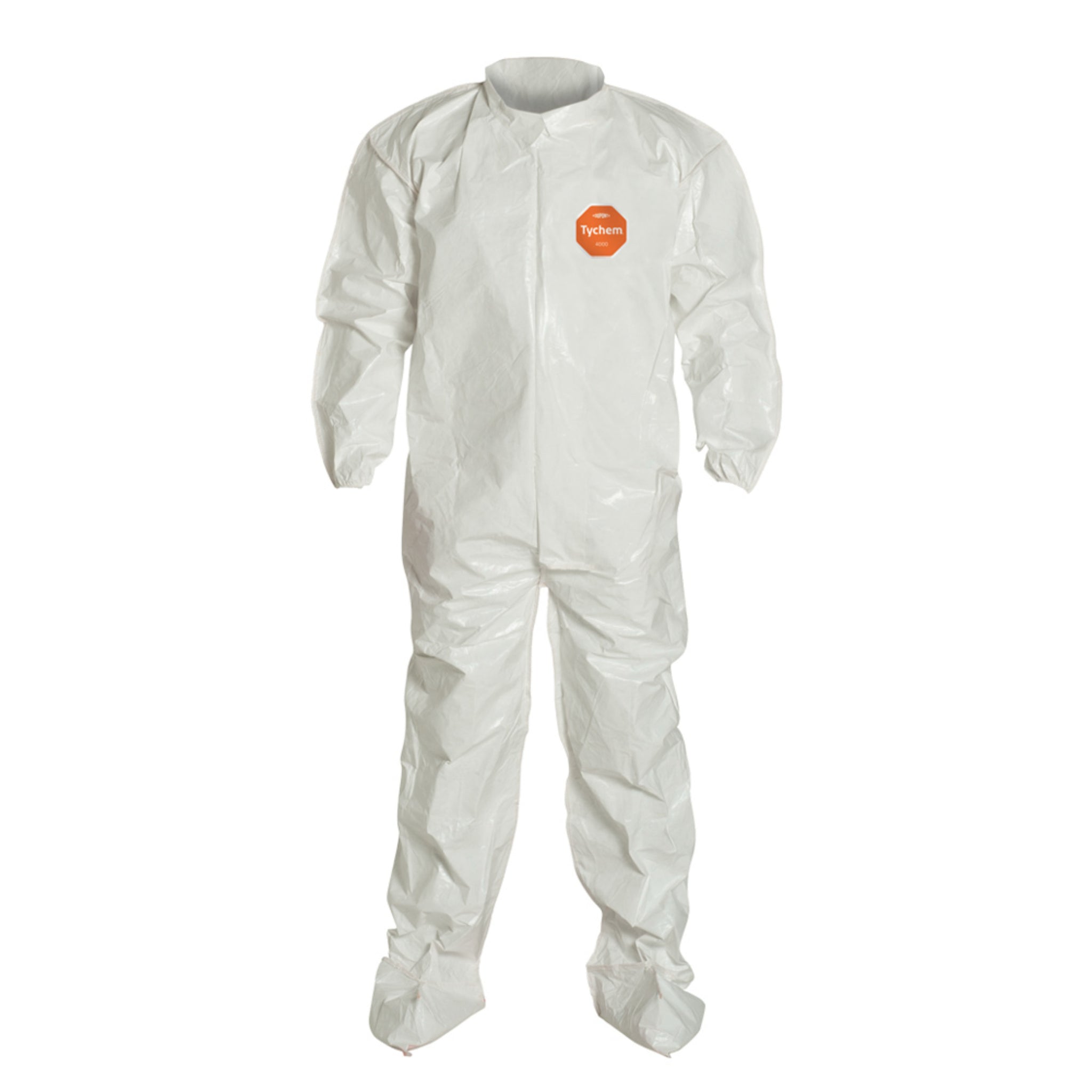 DuPont Tychem 4000 SL121BWH Coverall, Elastic Wrists, Attached Socks, front view