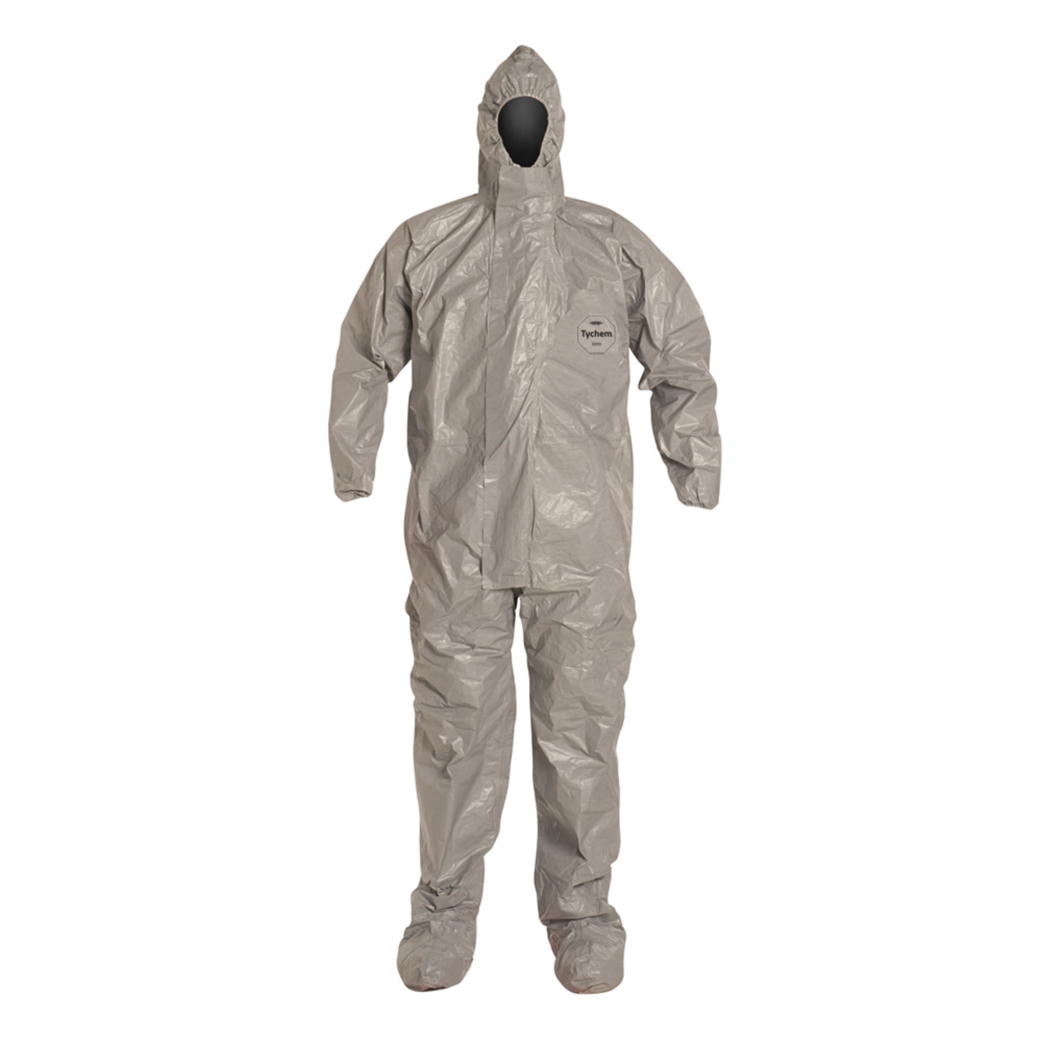 DuPont Tychem 6000 TF169TGY Chemical Protective Coverall, Respirator Fit Hood, front view