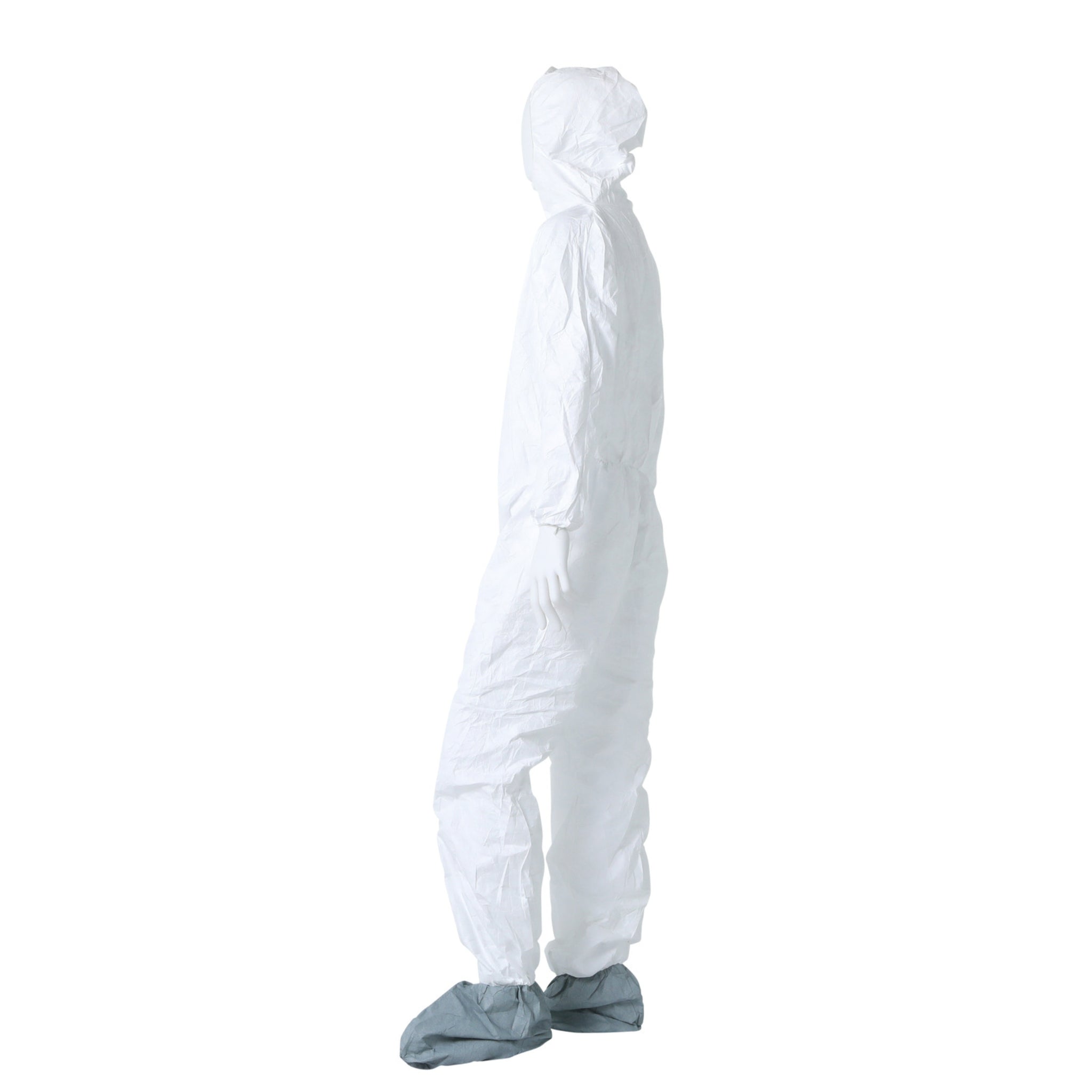 DuPont TY122SWH Tyvek 400 Coverall, Respirator Fit Hood with Elastic Wrists, Attached Skid-Resistant Boots, Full Left Side View