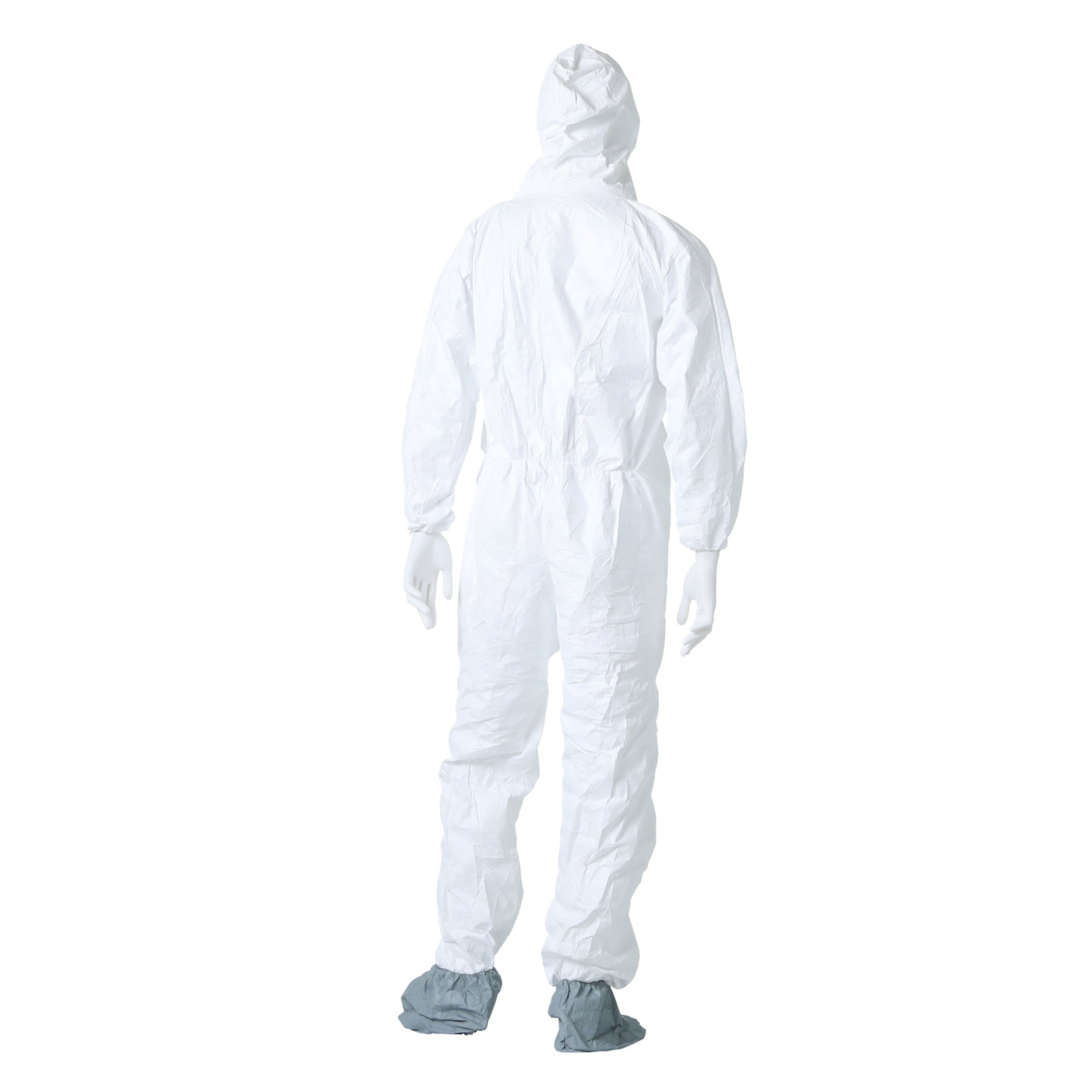 DuPont TY122SWH Tyvek 400 Coverall, Respirator Fit Hood with Elastic Wrists, Attached Skid-Resistant Boots, Back View