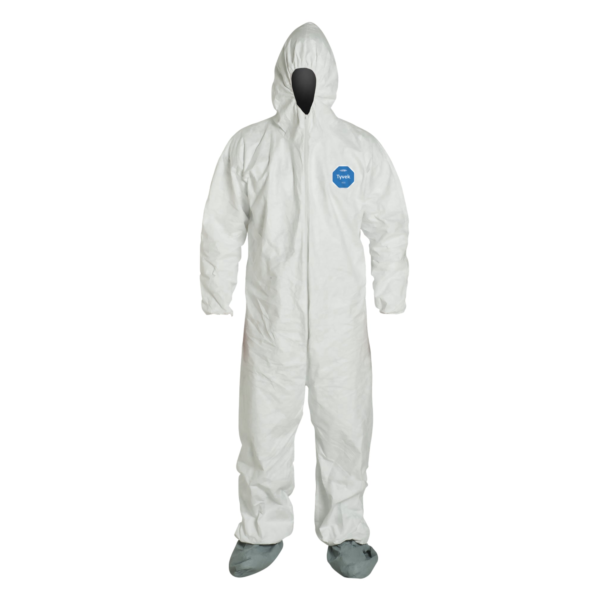 DuPont TY122SWH Tyvek 400 Coverall, Respirator Fit Hood with Elastic Wrists, Attached Skid-Resistant Boots, Main Image