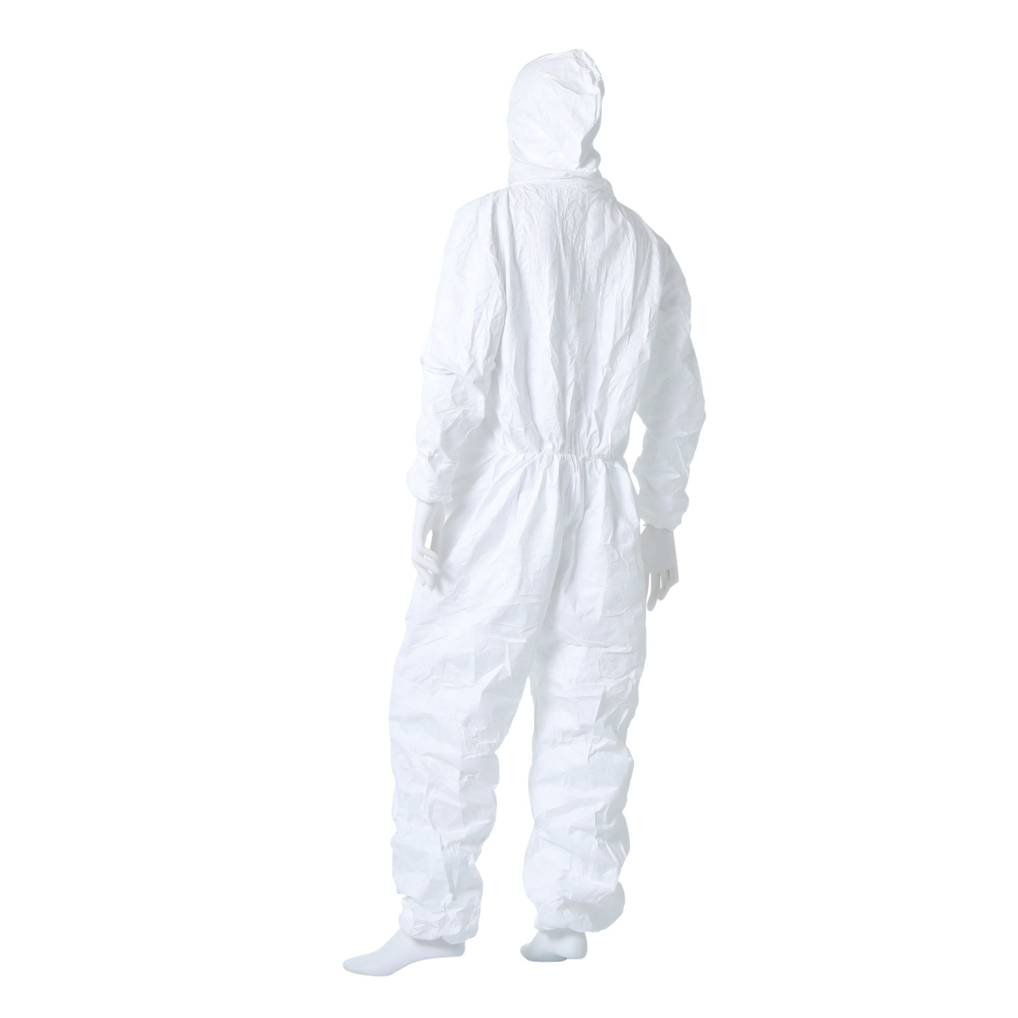 DuPont TY127SWH Tyvek 400 Coverall, Respirator Fit Hood, Elastic Wrists and Ankles, Back Left View