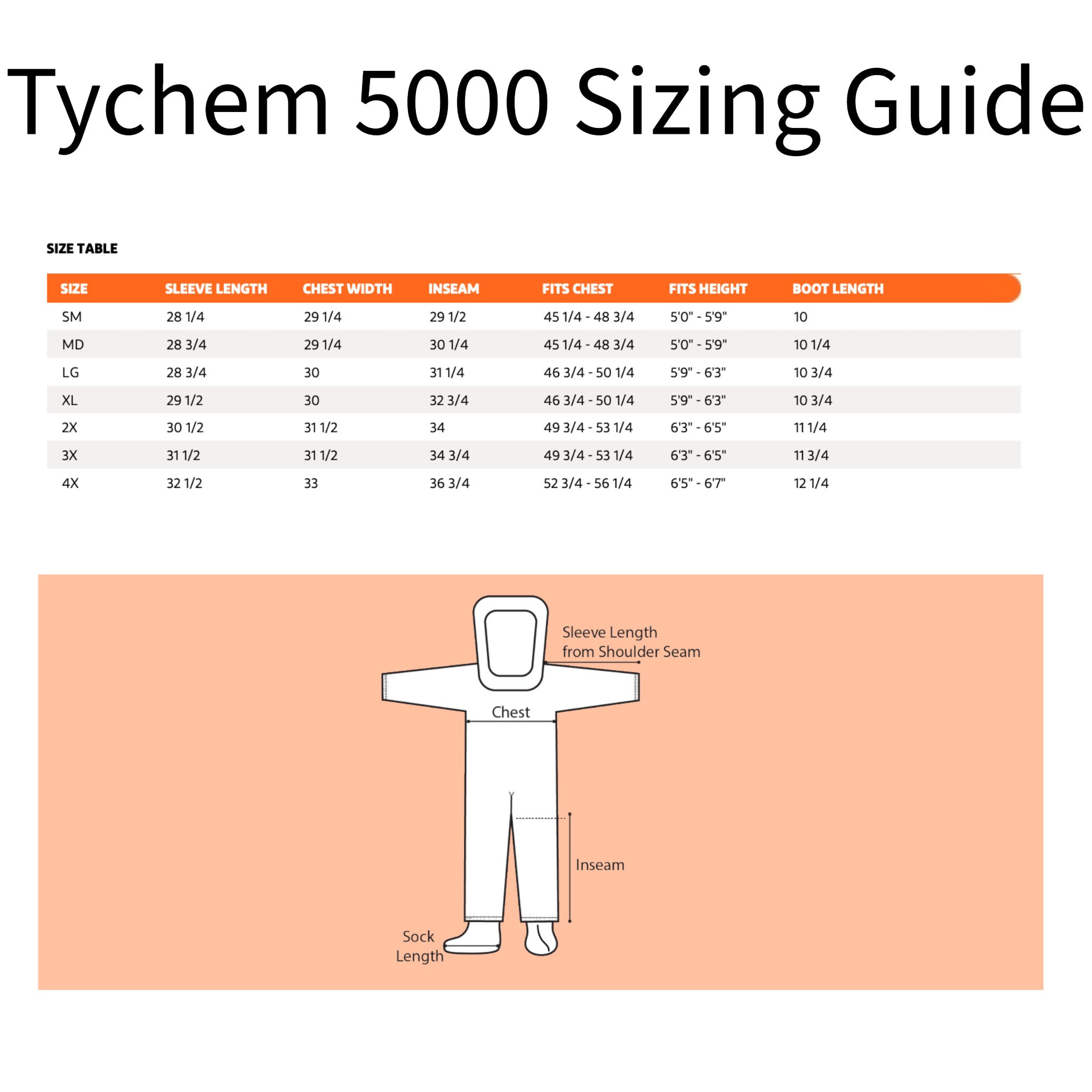 DuPontTychem5000 SizeGuide