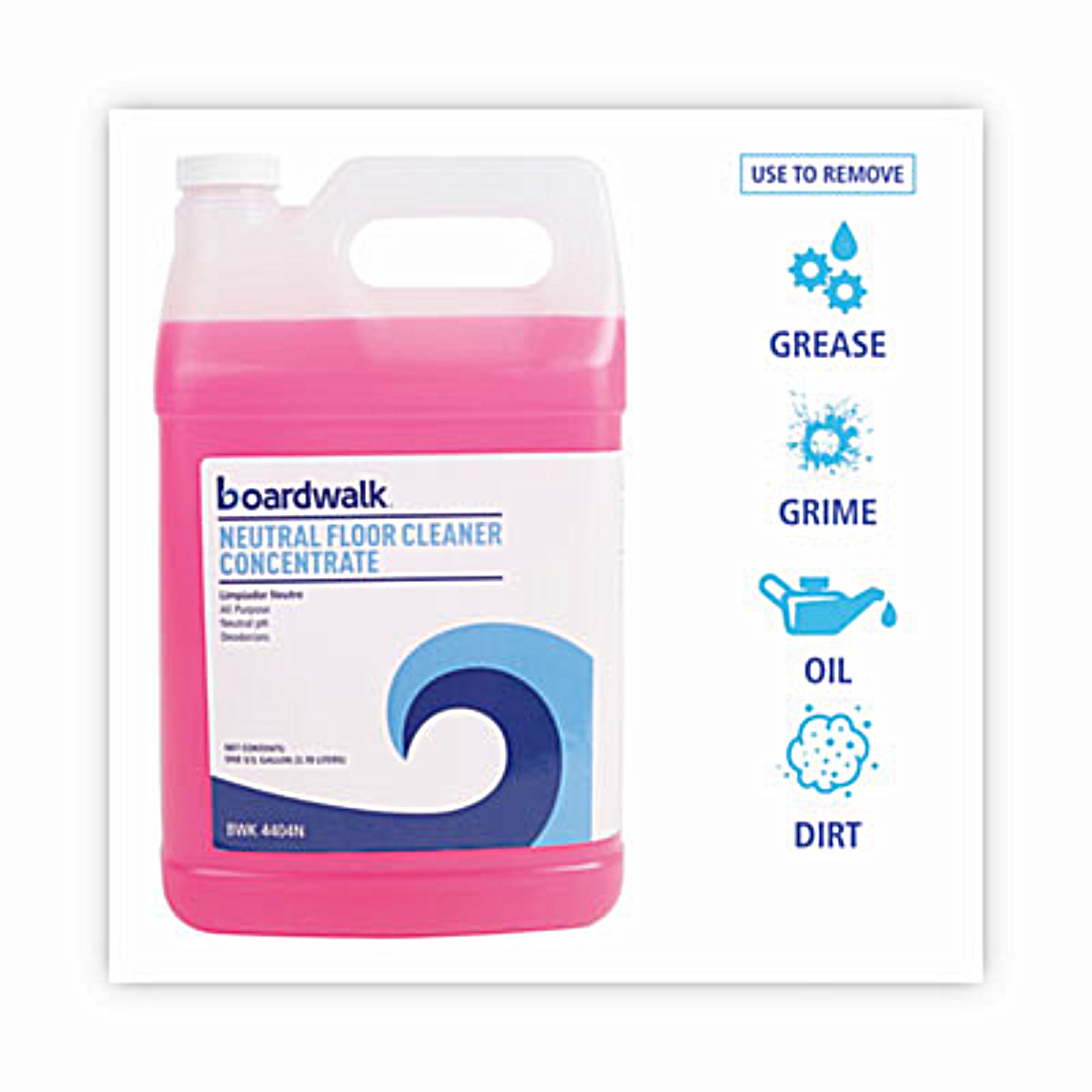 BOARDWALK BWK4404NEA Neutral Floor Cleaner Concentrate, Lemon Scent, 1 Gallon Bottle, Front View