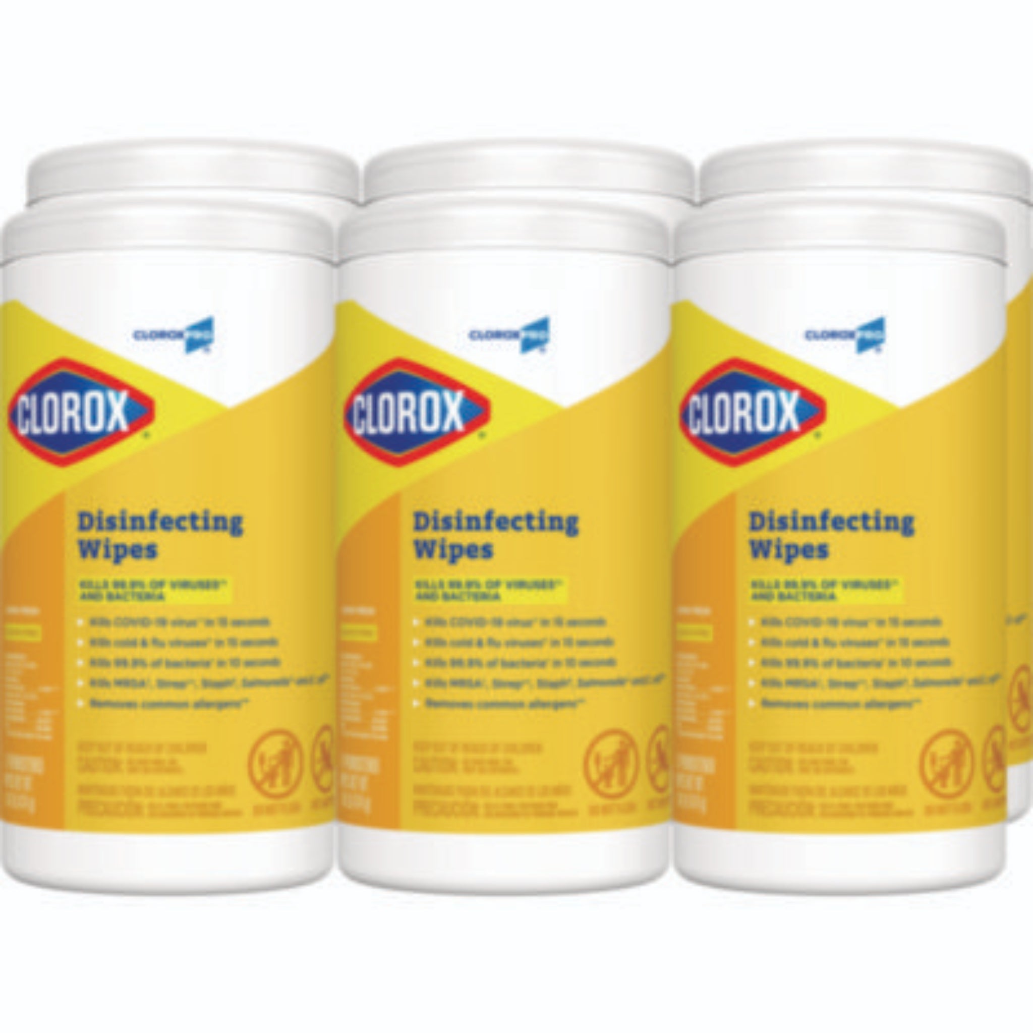 CLOROX SALES CO. CLO15948CT Disinfecting Wipes, 1-Ply, 7 x 8, Lemon Fresh, White, Canister of 75, Carton of 6 Canisters