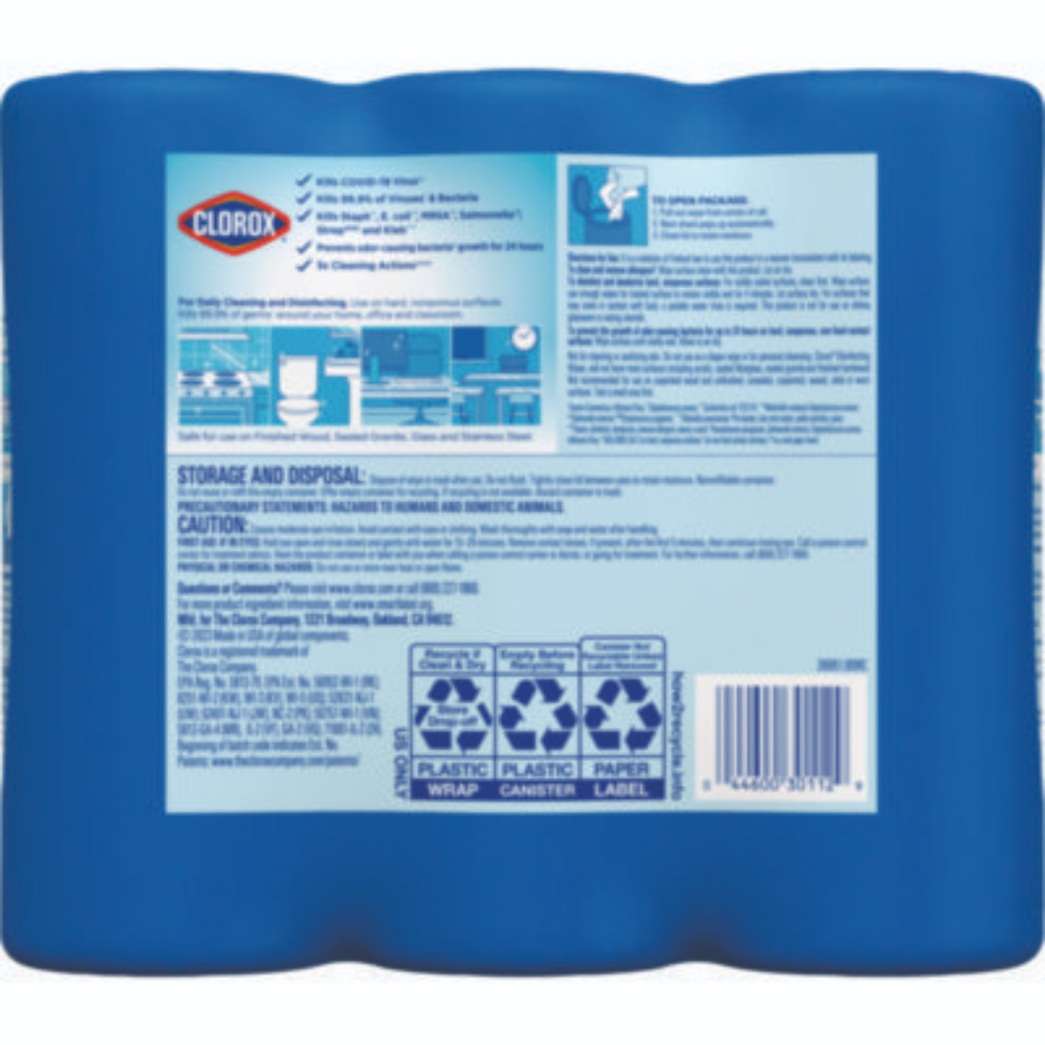 CLOROX SALES CO. CLO30112 Disinfecting Wipes, Back View
