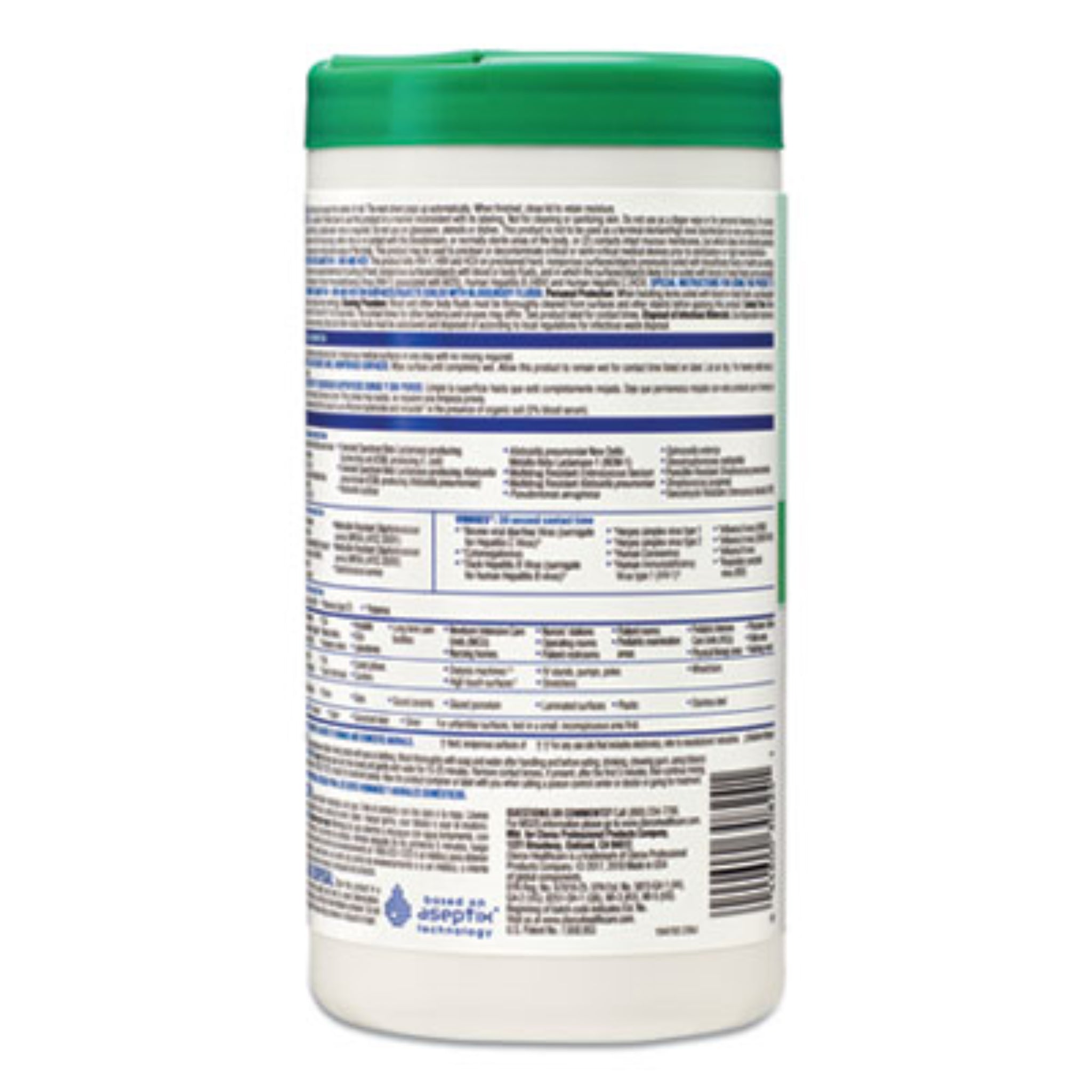 CLOROX SALES CO. CLO30824 Hydrogen Peroxide Cleaner Disinfectant Wipes, Back View