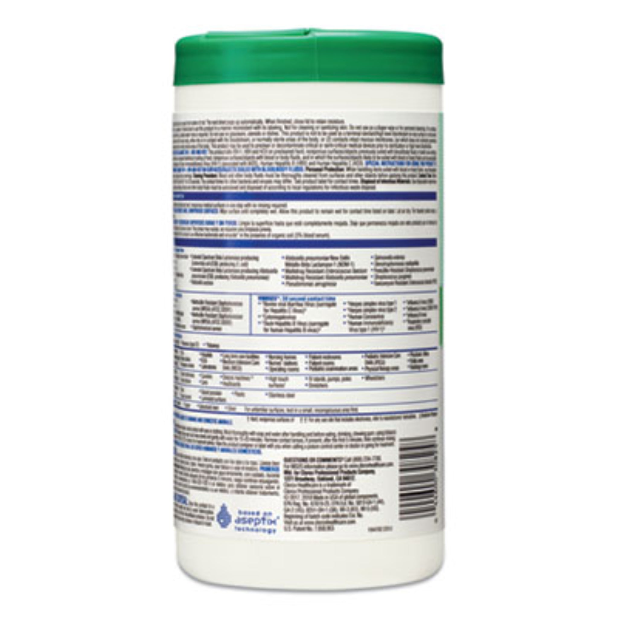 CLOROX SALES CO. CLO30825 Hydrogen Peroxide Cleaner Disinfectant Wipes, Back View