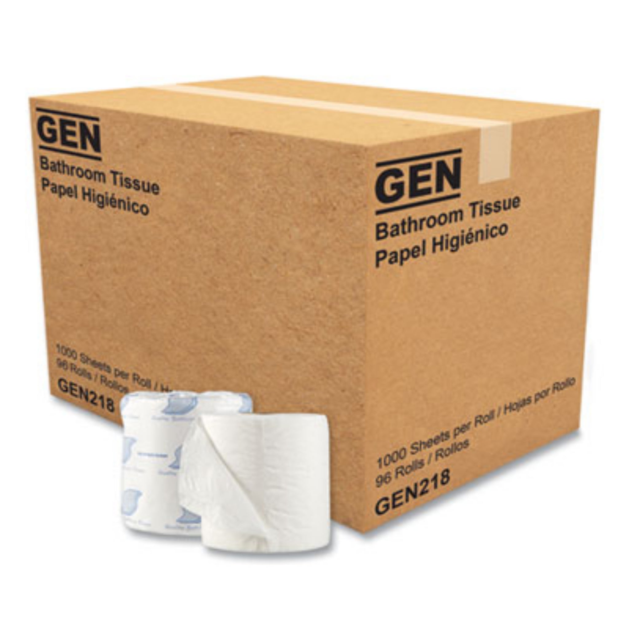 GEN GEN218 Standard Bath Tissue, Septic Safe, Individually Wrapped Rolls, 1-Ply, White, Roll of 1,000 Sheets, Carton of 96