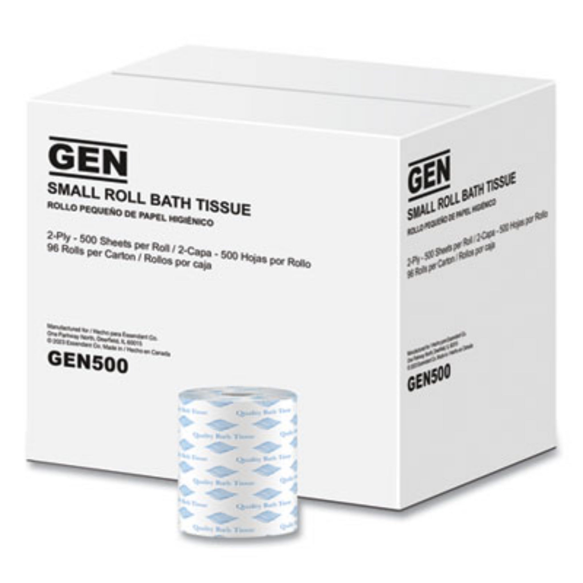 GEN GEN500 Bath Tissue, Septic Safe, 2-Ply, White, Roll of 500 Sheets, Carton of 96