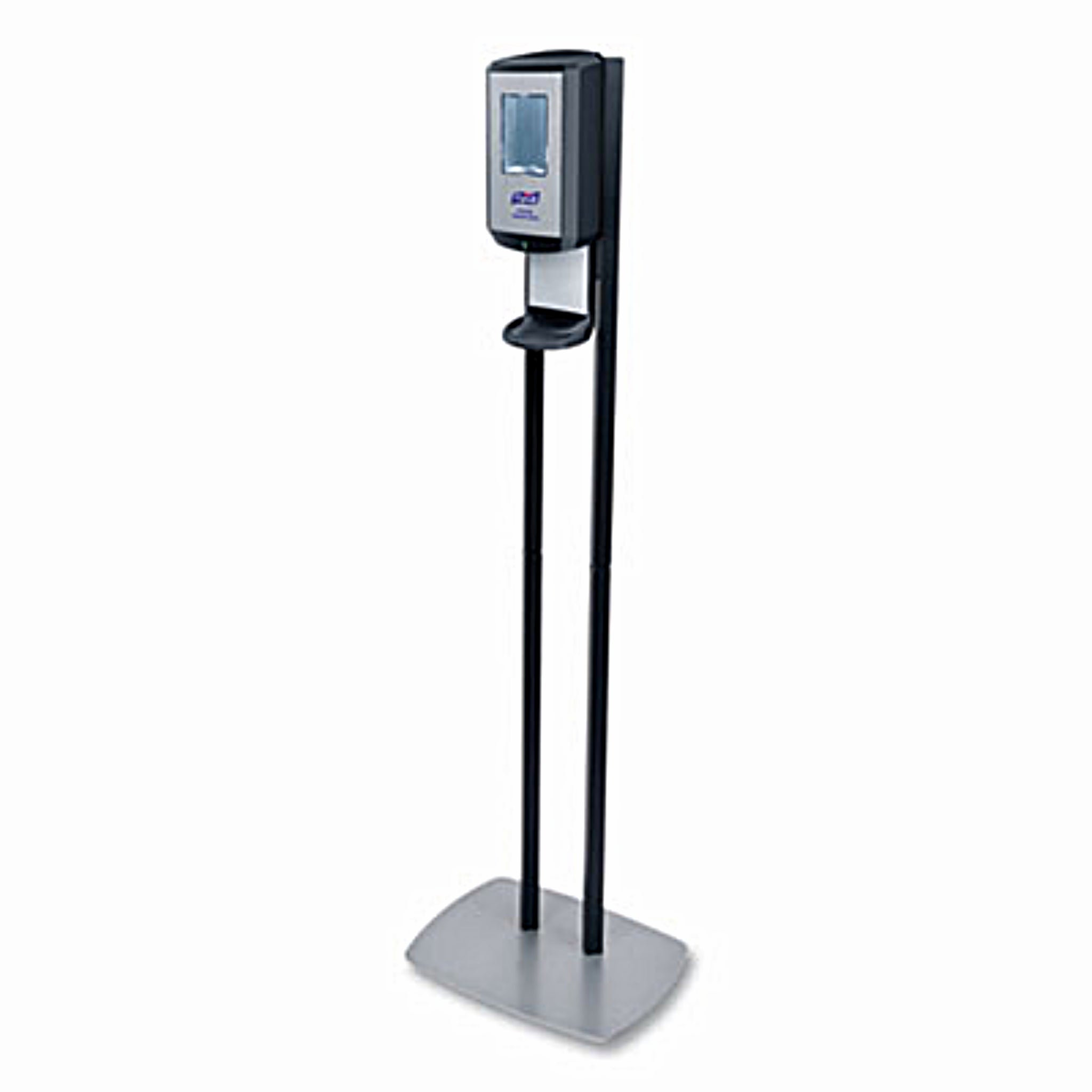 GO-JO INDUSTRIES PURELL GOJ7416DS CS6 Hand Sanitizer Floor Stand with Dispenser, 1,200 mL, 13.5 x 5 x 28.5, Graphite/Silver, Front View