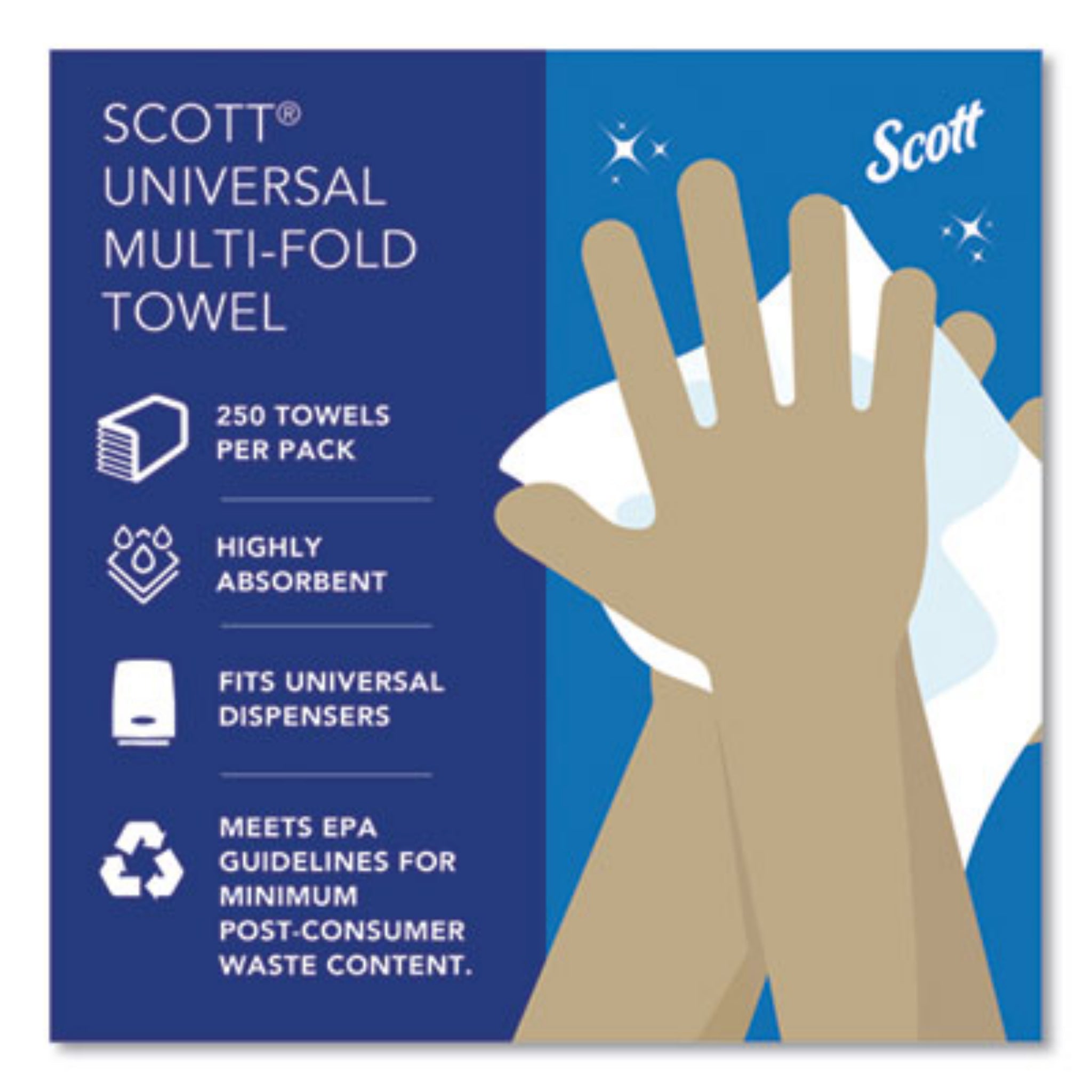 KIMBERLY-CLARK Scott 01804 Essential Multi-Fold Towels, Absorbency Pockets, 1-Ply, 9.2 x 9.4, White, Carton of 16 Packs