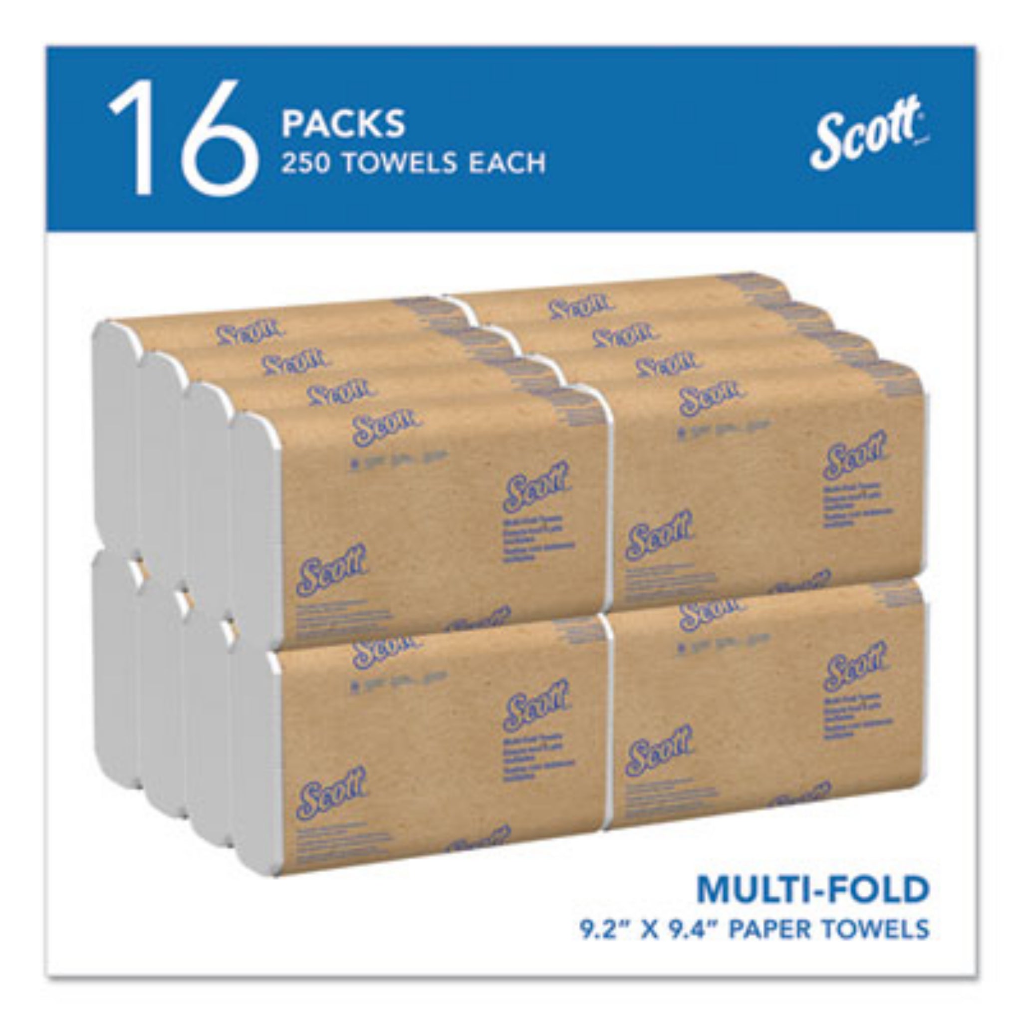 KIMBERLY-CLARK KCC01840 Essential Multi-Fold Towels, Absorbency Pockets, 1-Ply, 9.2 x 9.4, White, Pack of 250, Carton of 16 Packs