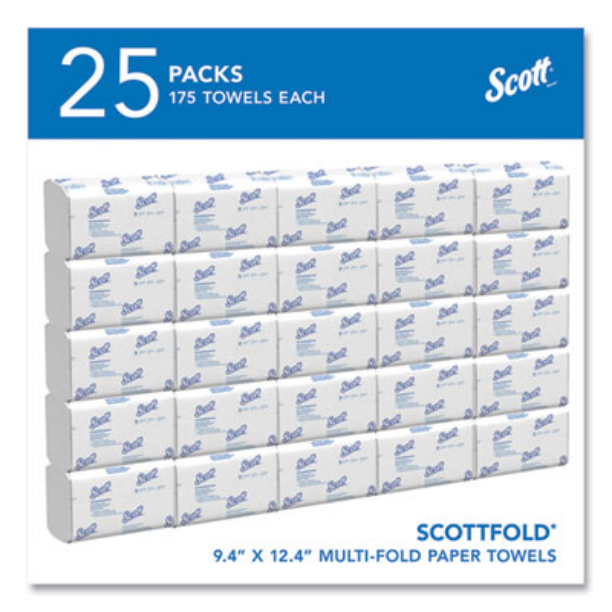 KIMBERLY-CLARK KCC01980 Pro Scottfold Towels, 1-Ply, 9.4 x 12.4, White, Pack of 175 Towels, Carton of 25 Packs