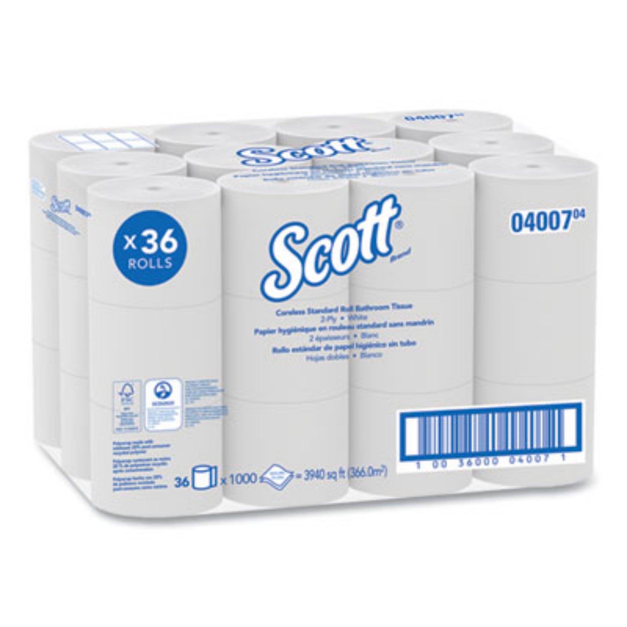 KIMBERLY-CLARK KCC04007 Essential Coreless SRB Bathroom Tissue, Septic Safe, 2-Ply, White, Roll of 1,000 Sheets, Carton of 36 Rolls