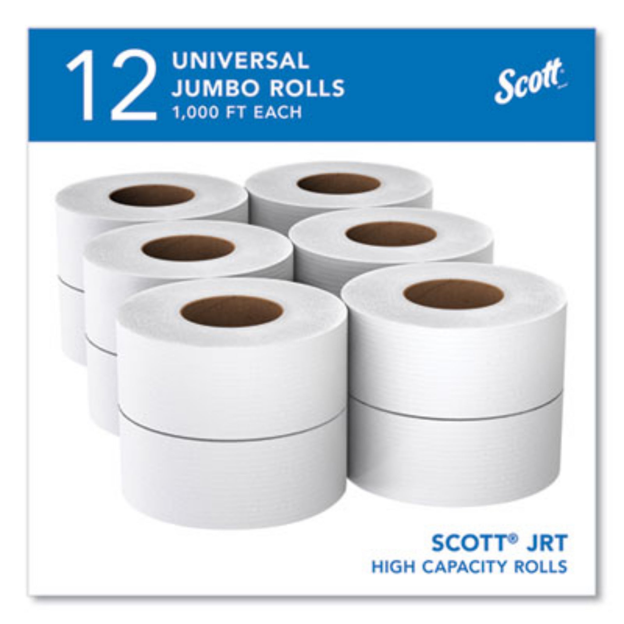 KIMBERLY-CLARK KCC07805 Essential JRT Jumbo Roll Bathroom Tissue, Septic Safe, 2-Ply, White, 3.55" x 1,000 ft, Carton of 12 Rolls