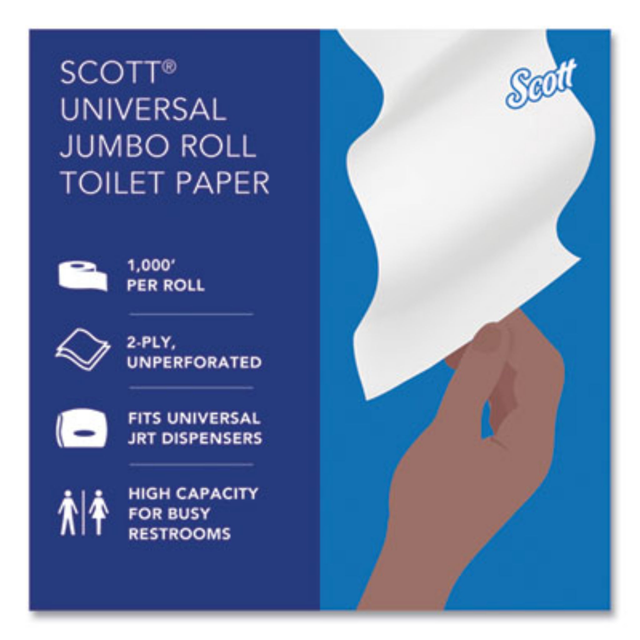 KIMBERLY-CLARK KCC07805 Essential JRT Jumbo Roll Bathroom Tissue, Septic Safe, 2-Ply, White, 3.55" x 1,000 ft, Carton of 12 Rolls