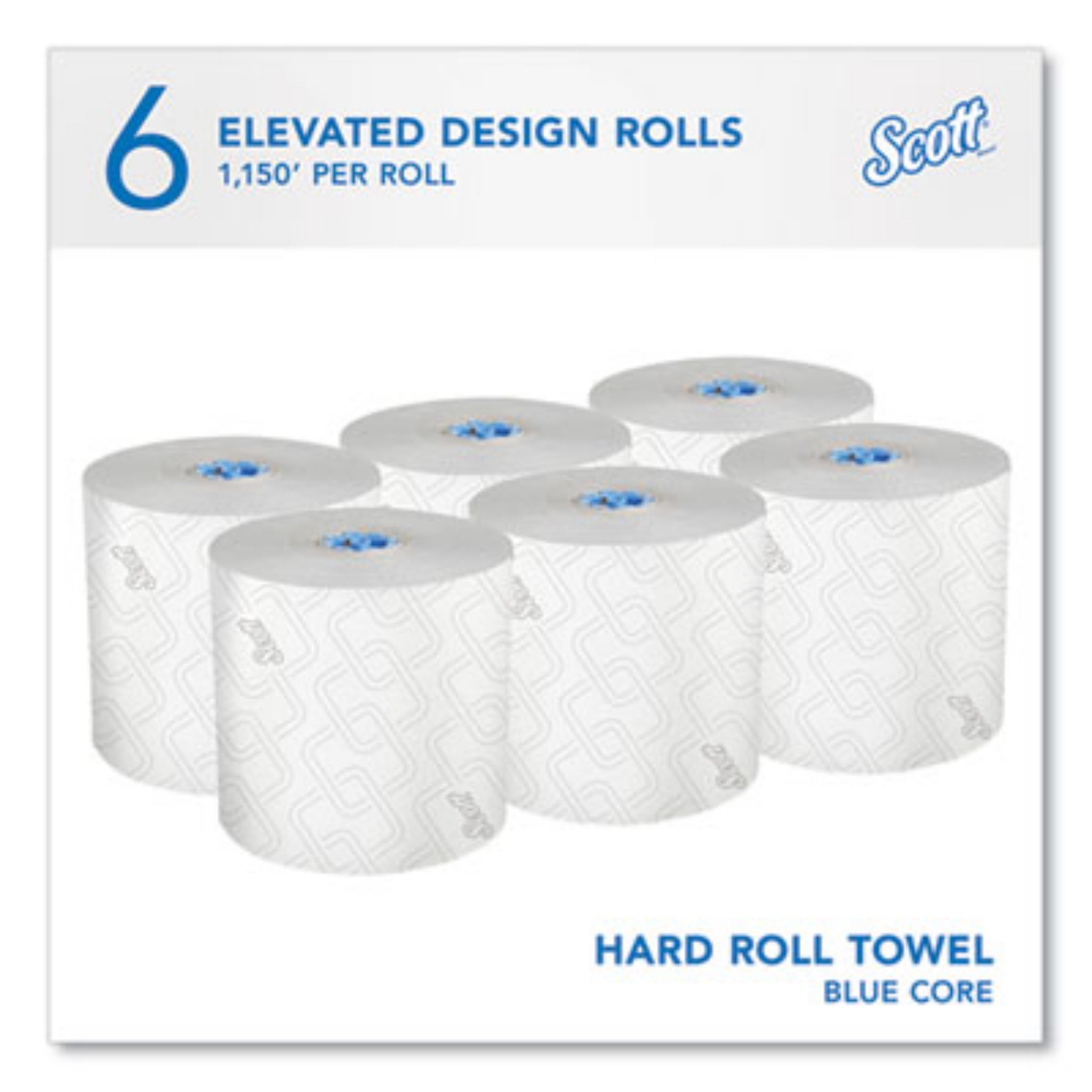 KIMBERLY-CLARK KCC25702 Pro Hard Roll Paper Towels for Scott Pro Dispenser, Blue Core Only, 1-Ply, 1,150 ft, Carton of 6 Rolls