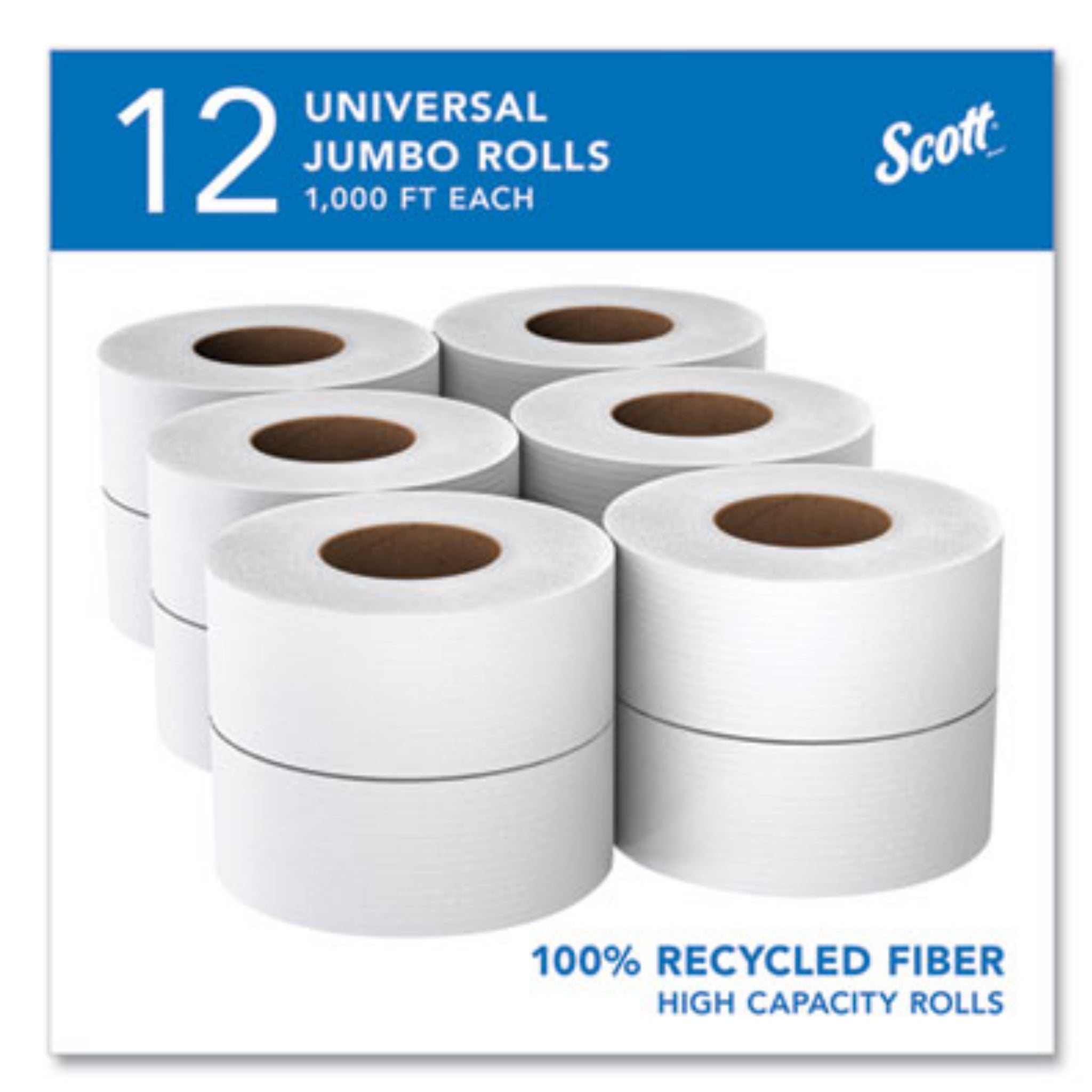 KIMBERLY-CLARK KCC67805 Essential 100% Recycled Fiber JRT Bathroom Tissue for Business, Septic Safe, 2-Ply, White, 3.55" x 1,000 ft, Carton of 12 Rolls