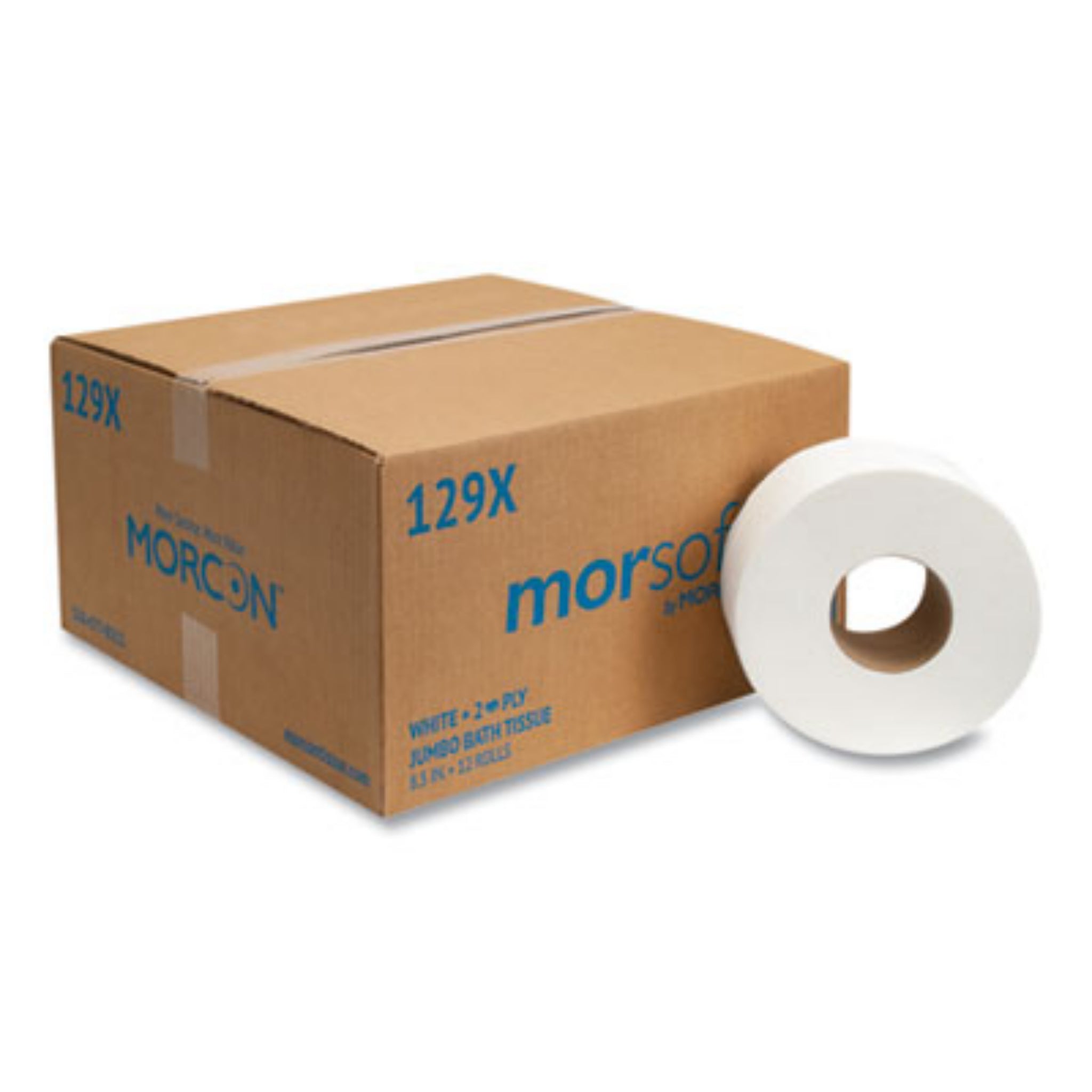 MORCON MOR129X Jumbo Bath Tissue, Septic Safe, 2-Ply, White, 3.3" x 500 ft, Carton of 12