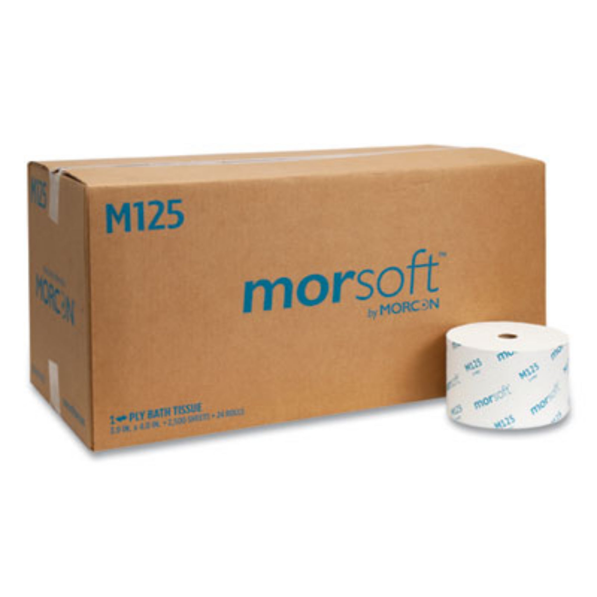 MORCON MORM125 Small Core Bath Tissue, Septic Safe, 1-Ply, White, Roll of 2,500 Sheets, Carton of 24 Rolls