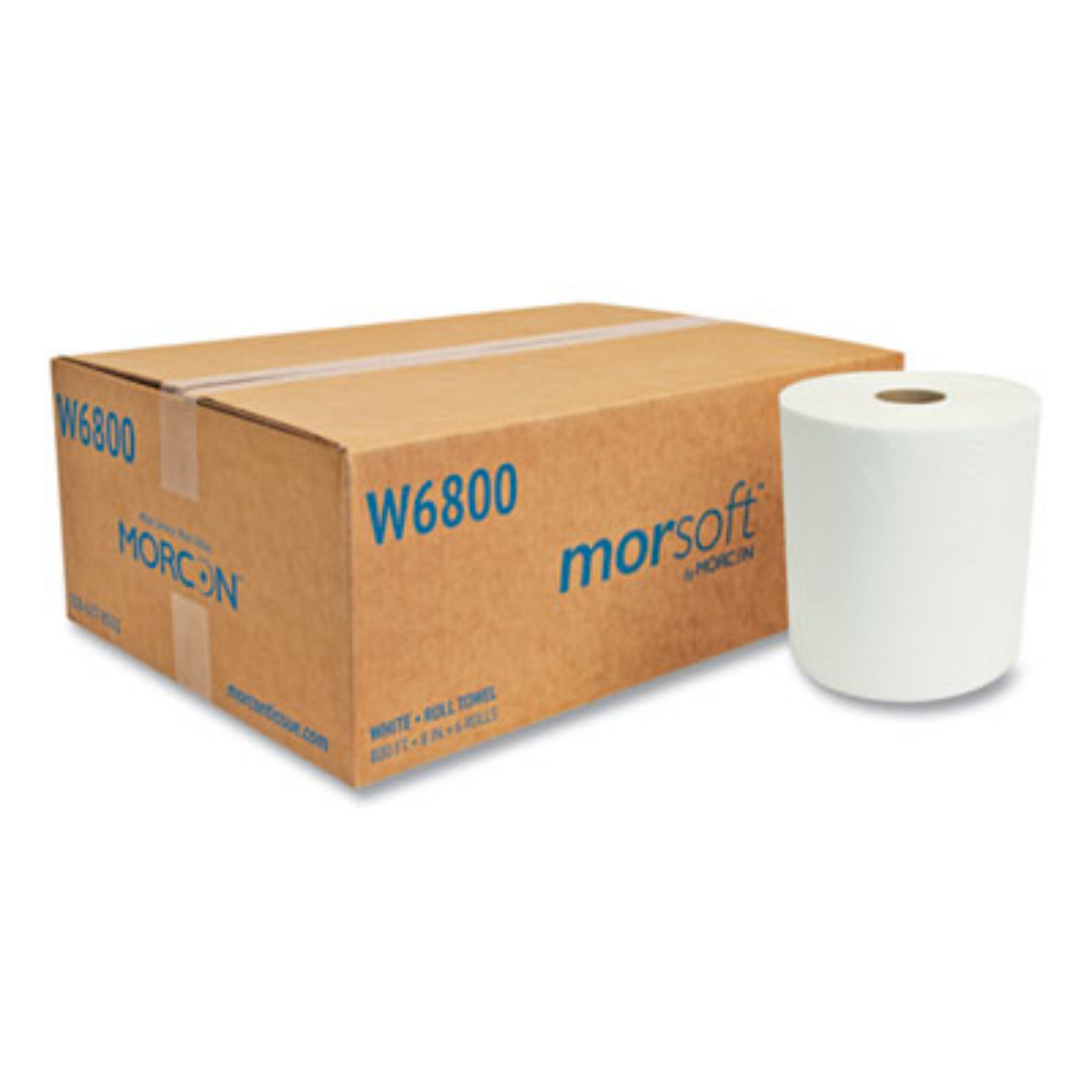 MORCON MORW6800 Morsoft Universal Roll Towels, 1-Ply, 8" x 800 ft, White, Carton of 6 Rolls