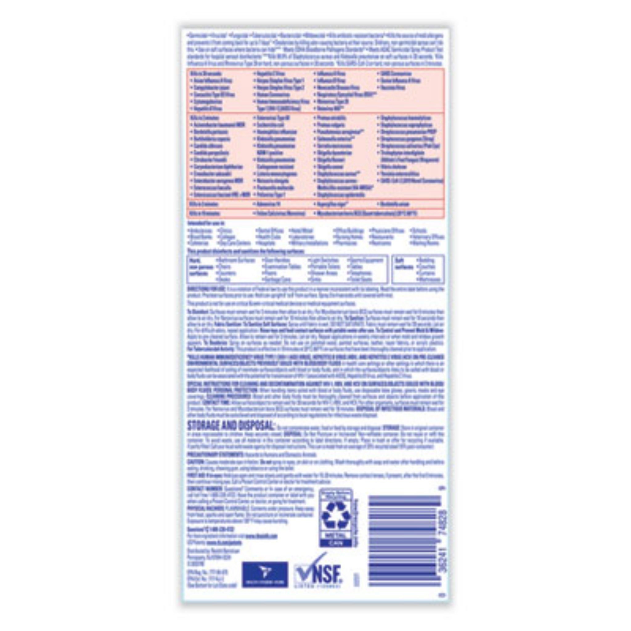 RECKITT BENCKISER RAC74828EA Disinfectant Spray, Back View