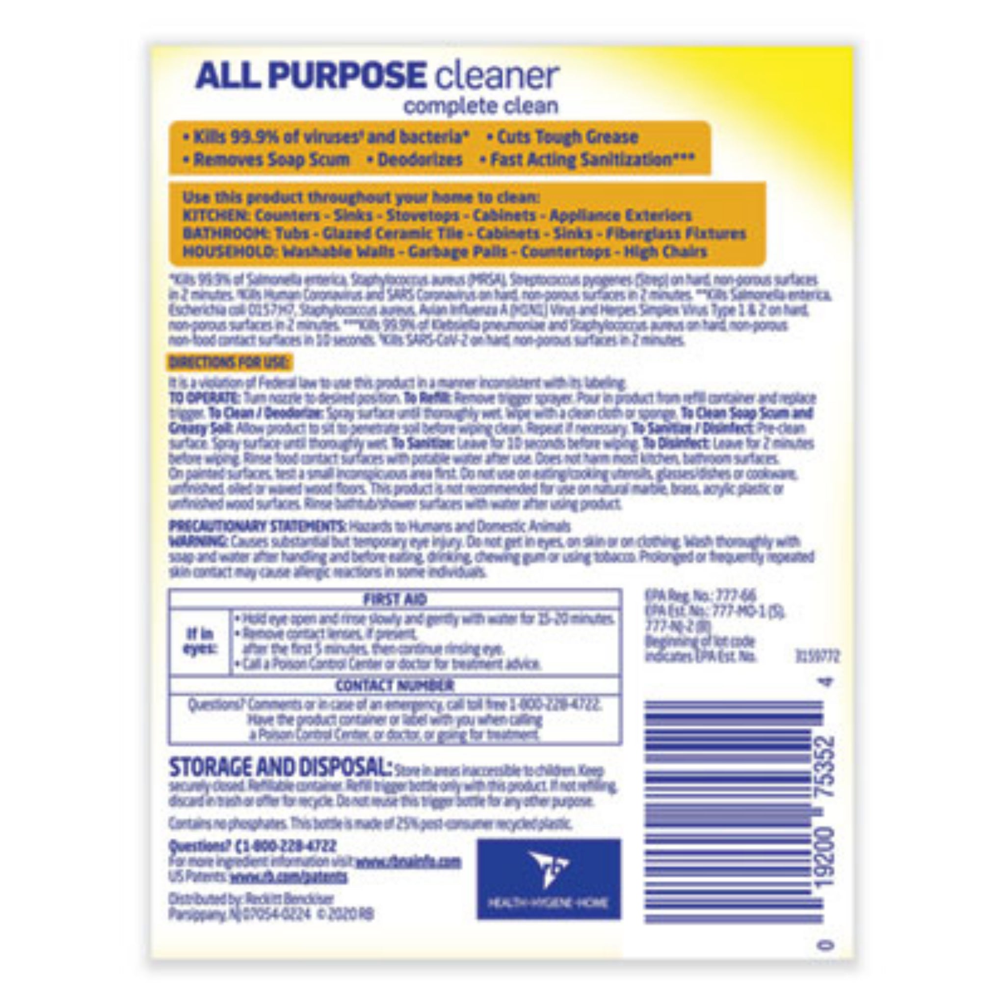 RECKITT BENCKISER RAC75352EA Ready-To-Use All-Purpose Cleaner, Information