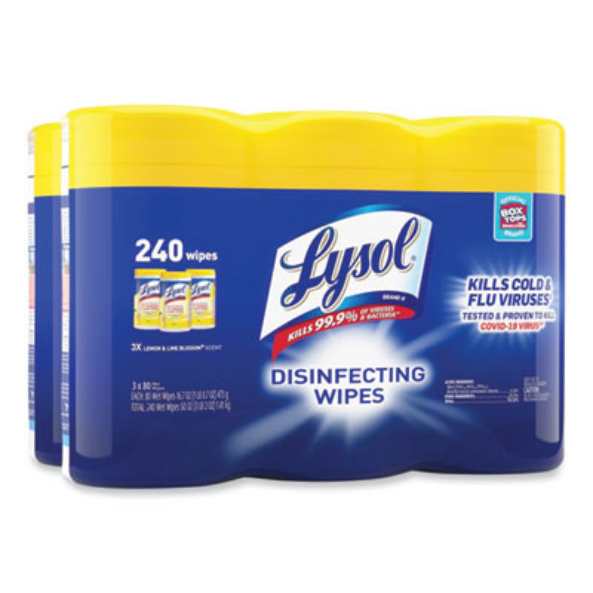 RECKITT BENCKISER RAC84251CT Disinfecting Wipes, 1-Ply, 7 x 7.25, Lemon and Lime Blossom, White, Canister of 80 Wipes, Pack of 3 Canisters, Carton of 2 Packs