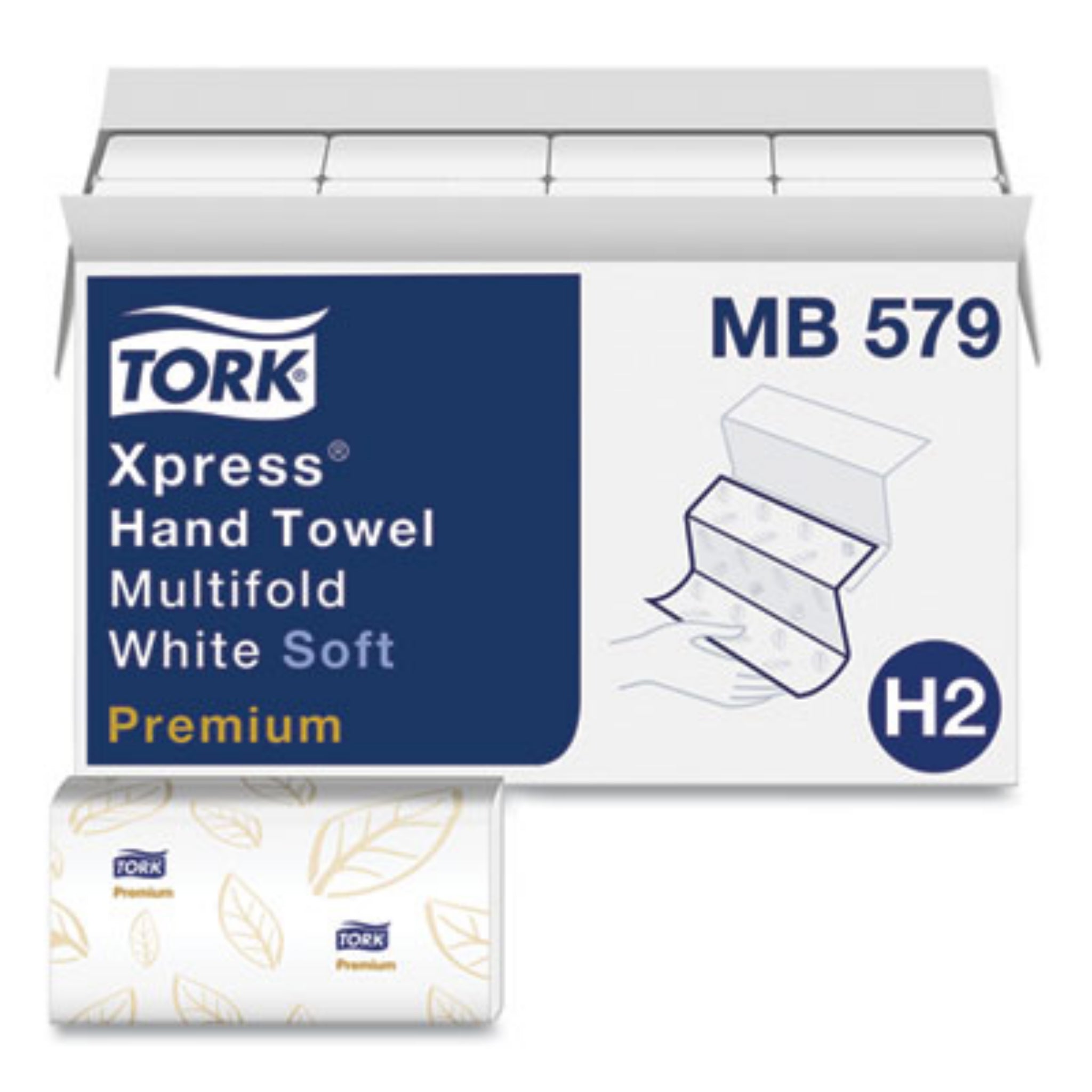 ESSITY TRKMB579 Premium Soft Xpress 3-Panel Multifold Hand Towels, 2-Ply, 9.13 x 9.5, White with Blue Leaf, Pack of 135, Carton of 16 Packs