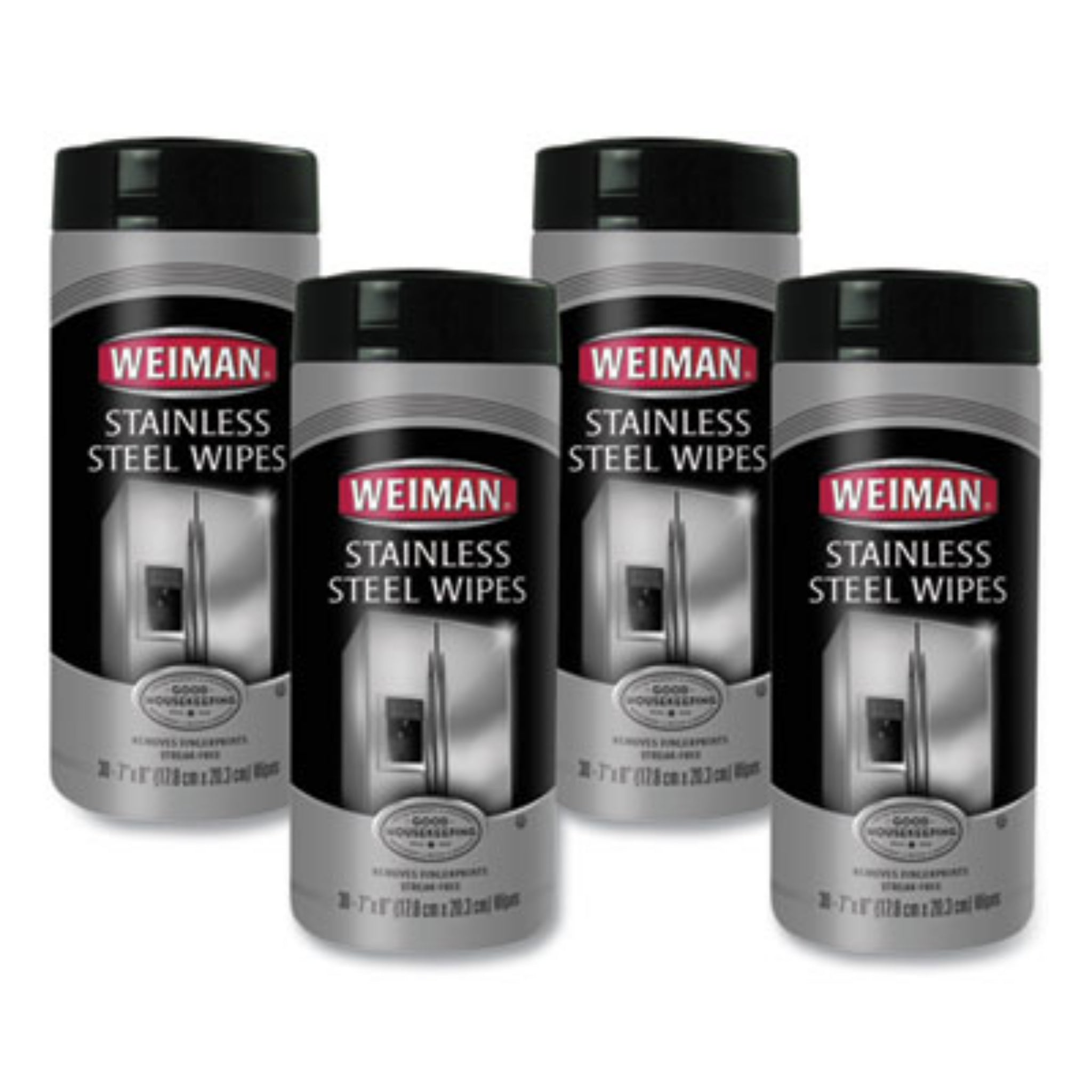 WEIMAN WMN92CT Stainless Steel Wipes, 1-Ply, 7 x 8, White, Canister of 30, Carton of 4 Canisters