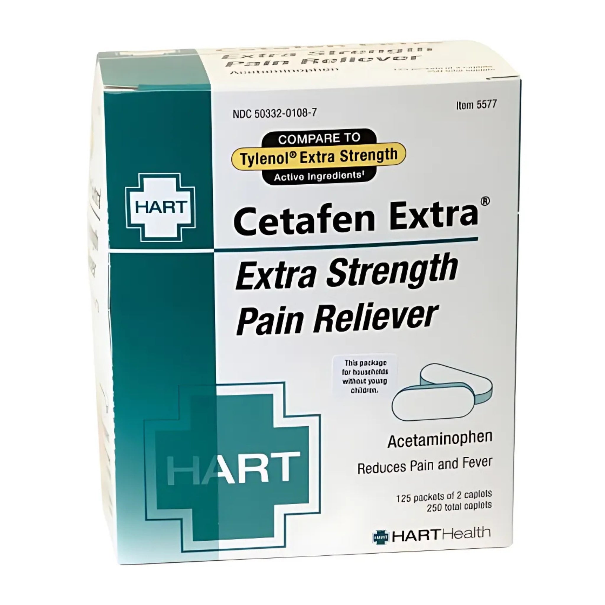 Hart Health 5577 Cetafen, 325mg, Non-Aspirin Pain Reliever, 125/2's per box, Box of 250, Main Image