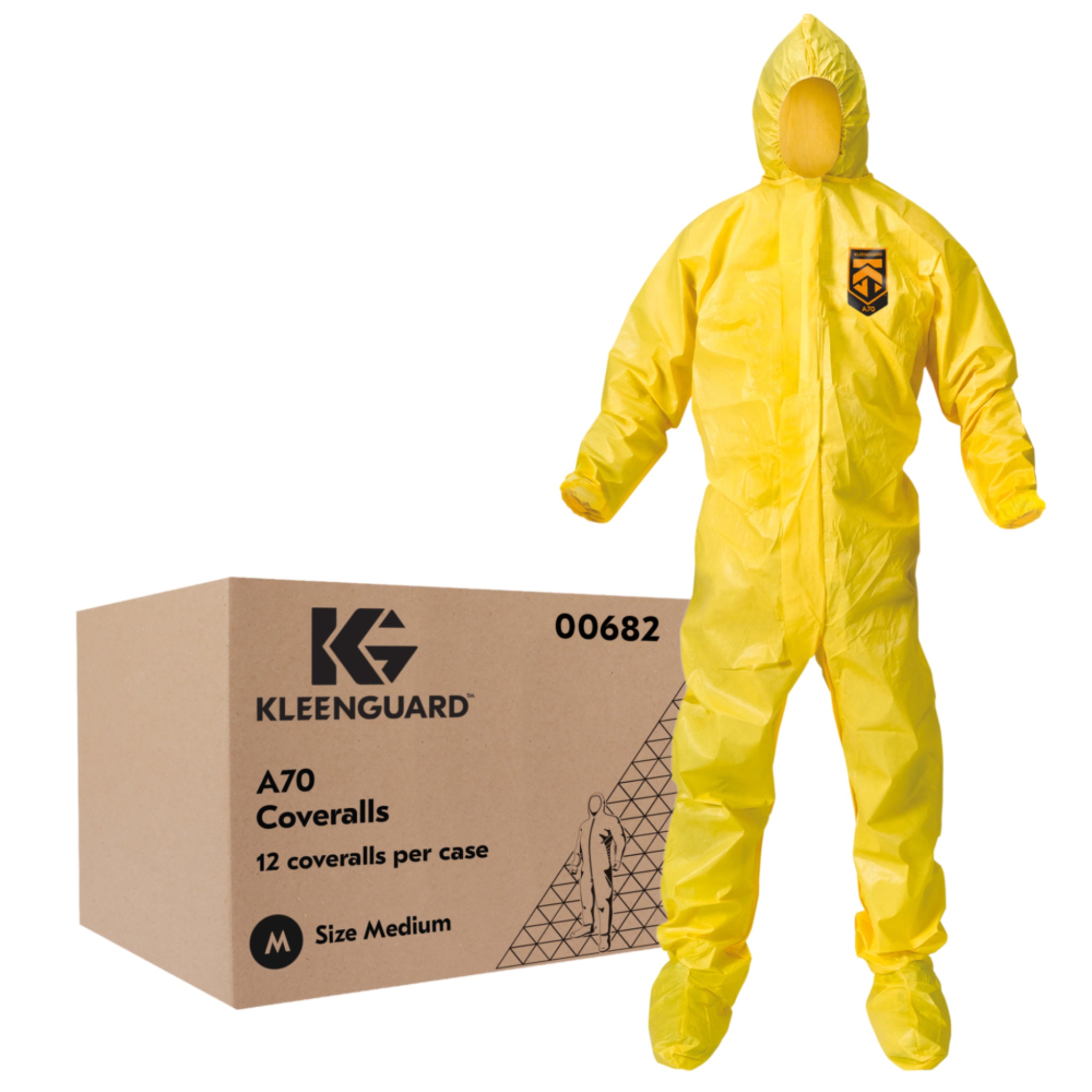 KIMBERLY-CLARK Kleenguard A70 00682 Chemical Spray Protection Coverall - MED with Bound Seams, Yellow, Medium, Case of 12