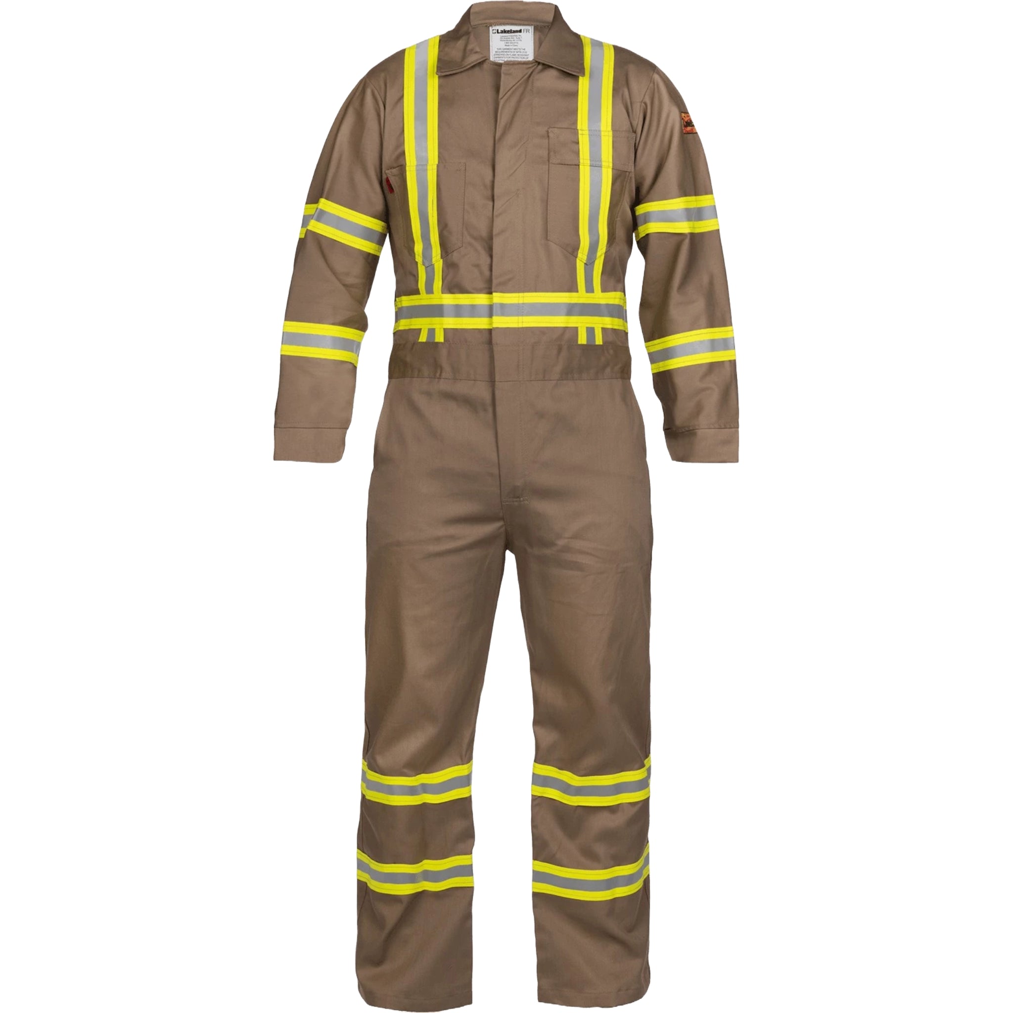 LAKELAND C071RT20 FR Coverall, 88/12 7 oz. Cotton, Tan with Reflective, 1 Each