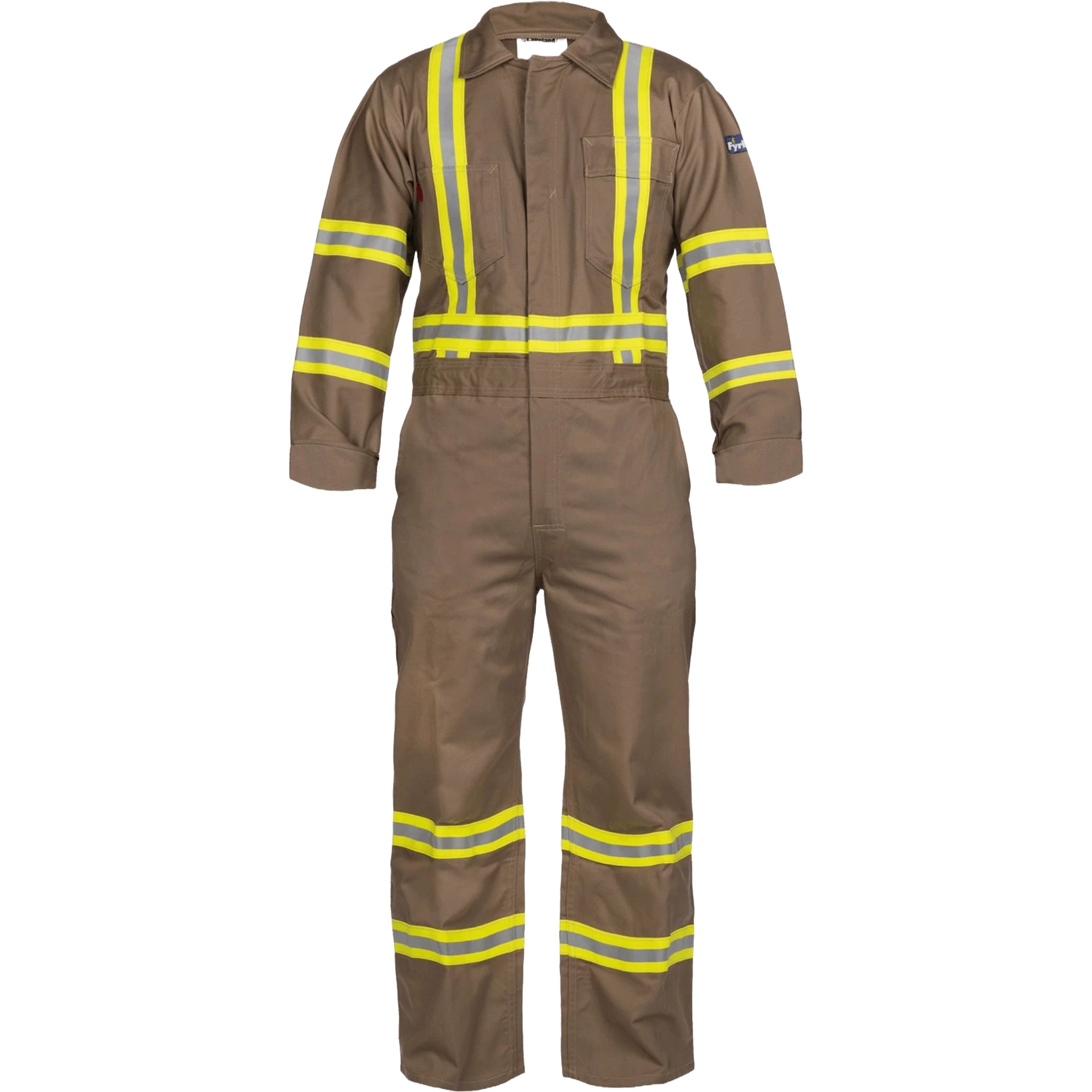 LAKELAND C081RT20 Coverall 100% FR Cotton 9oz, Tan with Reflective, 1 Each