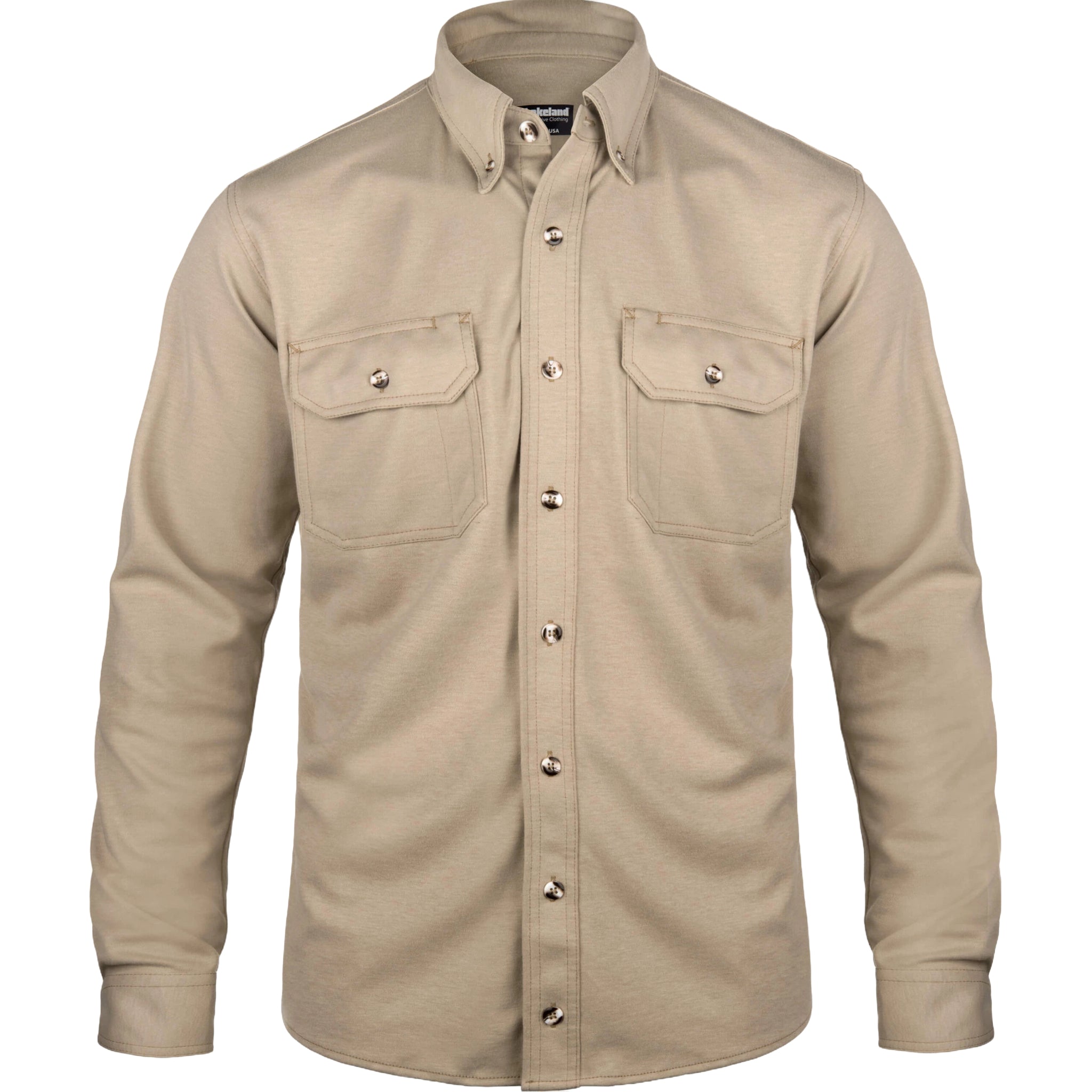 LAKELAND ISHAT20 FR Knit Button Up Shirt, Khaki, 1 Each