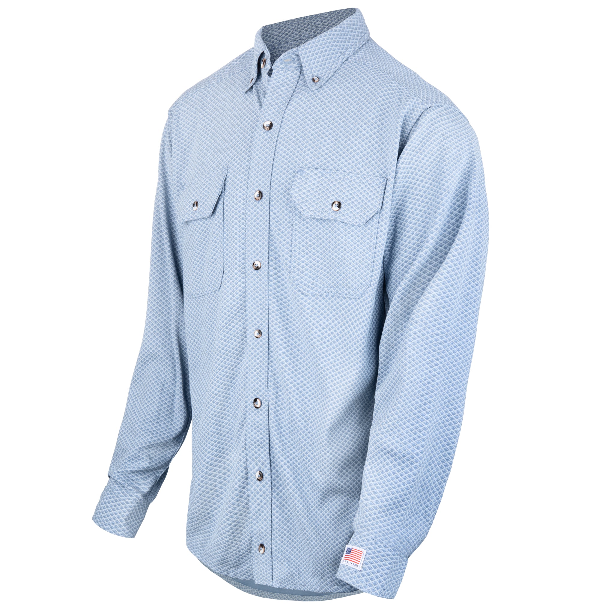 LAKELAND ISHATP09 FR Button Up Shirt, Light Blue Print, 1 Each