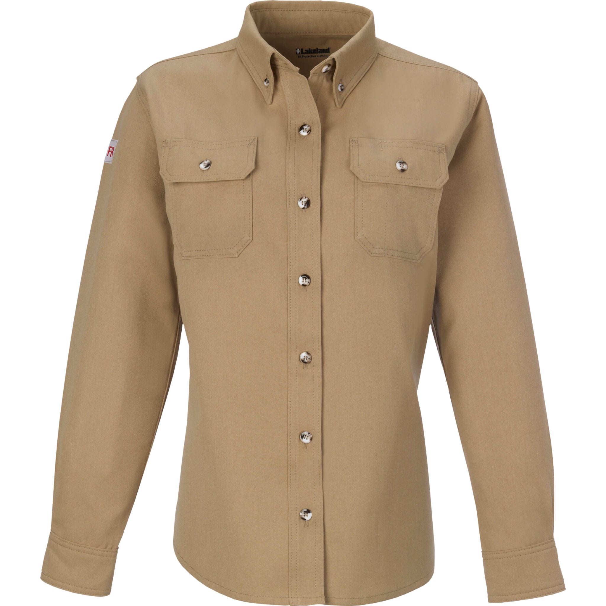 LAKELAND ISHW65DH20 Women’s FR Knit Button Up Shirt, Khaki, 1 Each