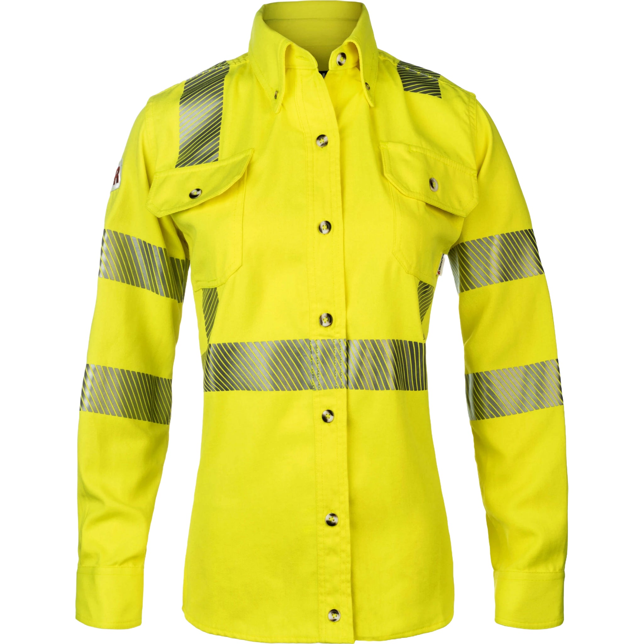 LAKELAND ISHW65DH29RT Women’s FR Knit Button Up Shirt, Hi-Vis Yellow, 1 Each