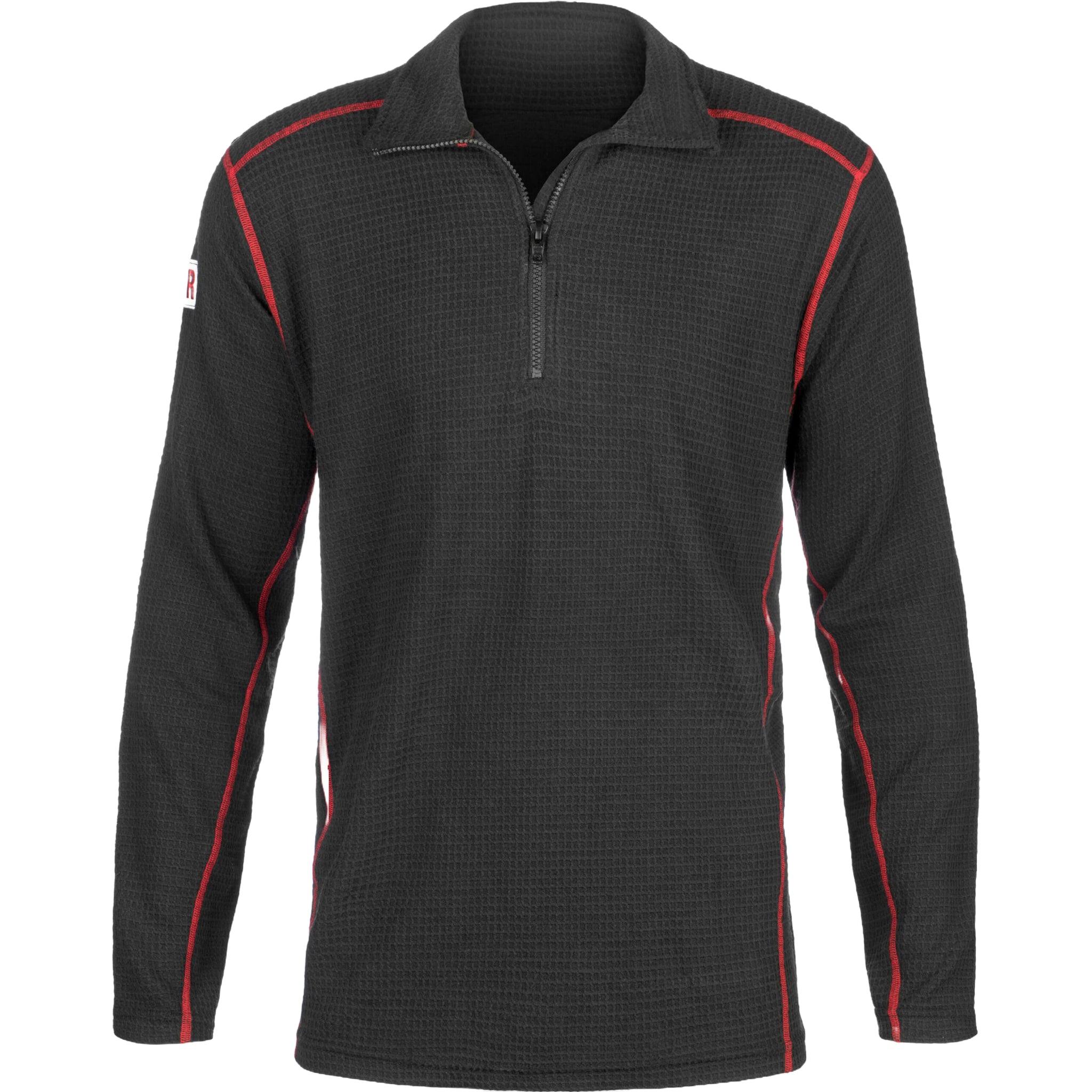 LAKELAND LSCMWZ01 FR Waffle 1/4 Zip Shirt, Black, 1 Each