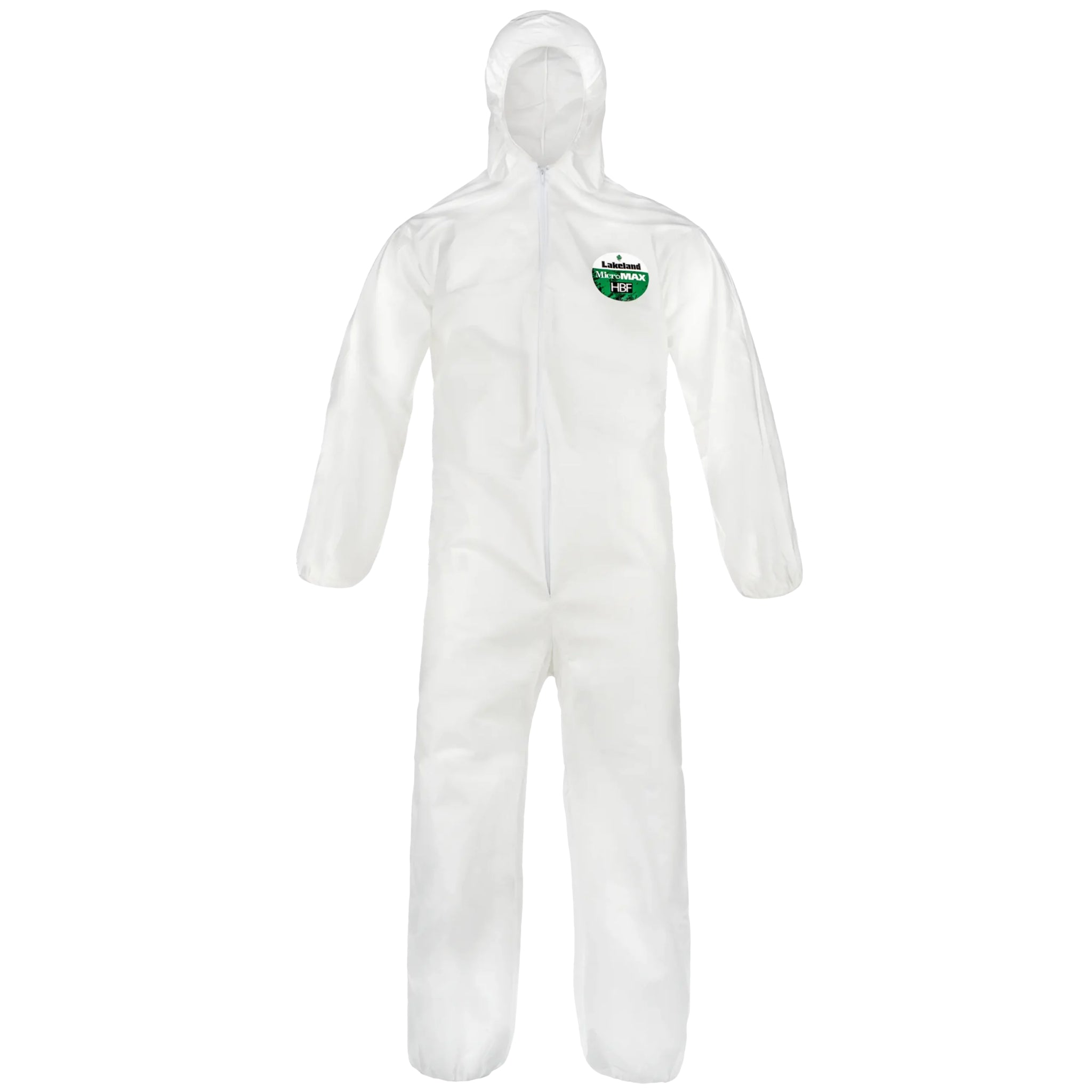 Lakeland MicroMax NS MNSA428 ANSI Pattern Disposable Coveralls with Attached hood, Elastic Wrist, Elastic Ankle, Zipper Closure, Serged Seam, White, Main Image