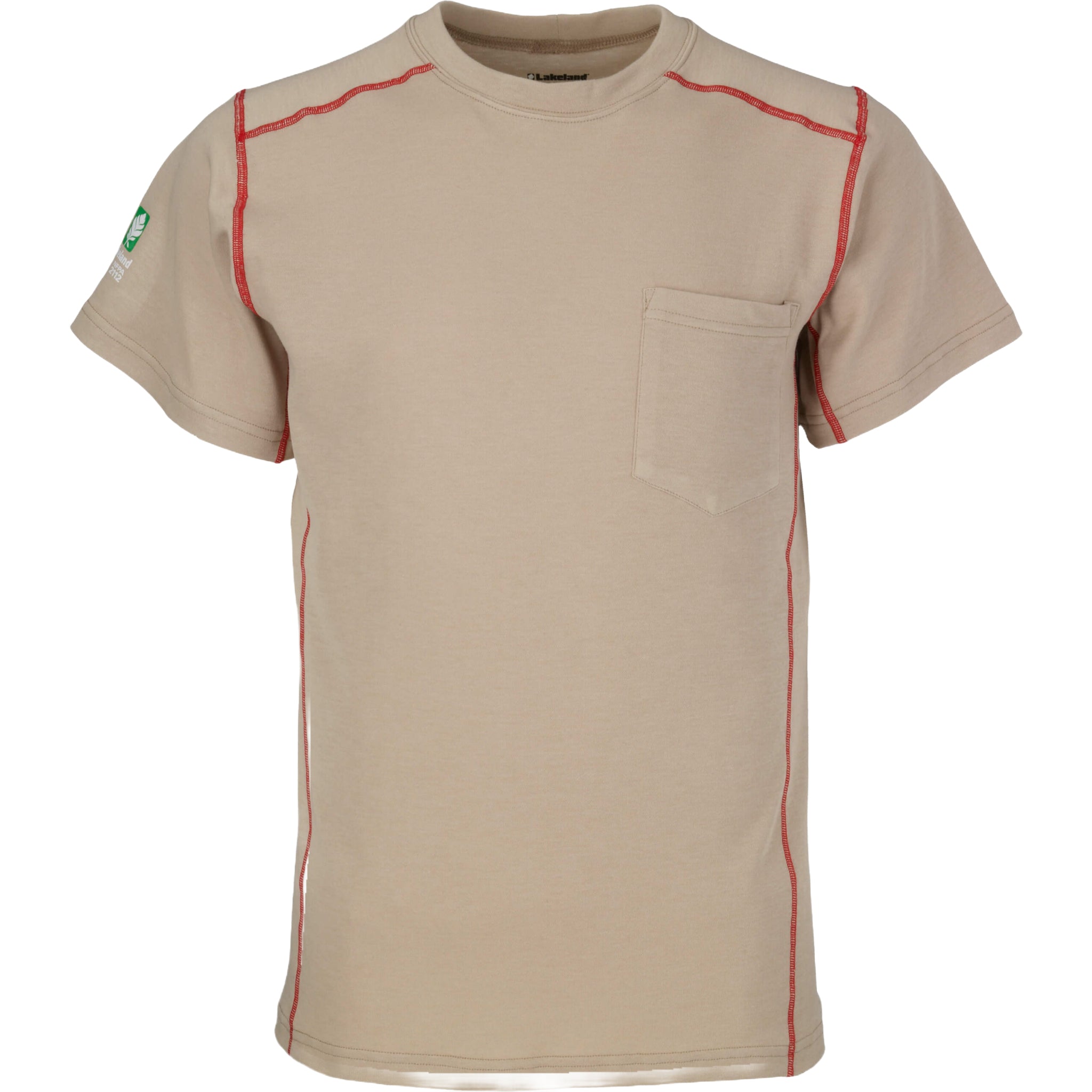 LAKELAND SSCAT20 FR Short Sleeve Crew Knit Shirt, Khaki, 1 Each