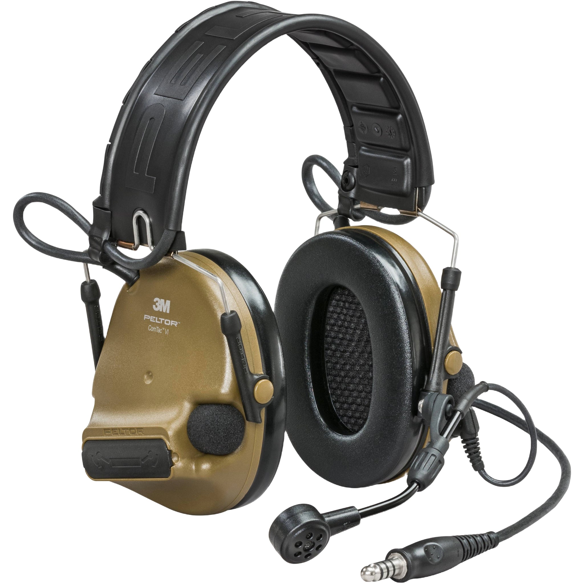 3M PELTOR MT20H682FB-47N CYS ComTac VI NIB Headset, Single Downlead, Headband w/ included ARC, Coyote Brown, Main Image