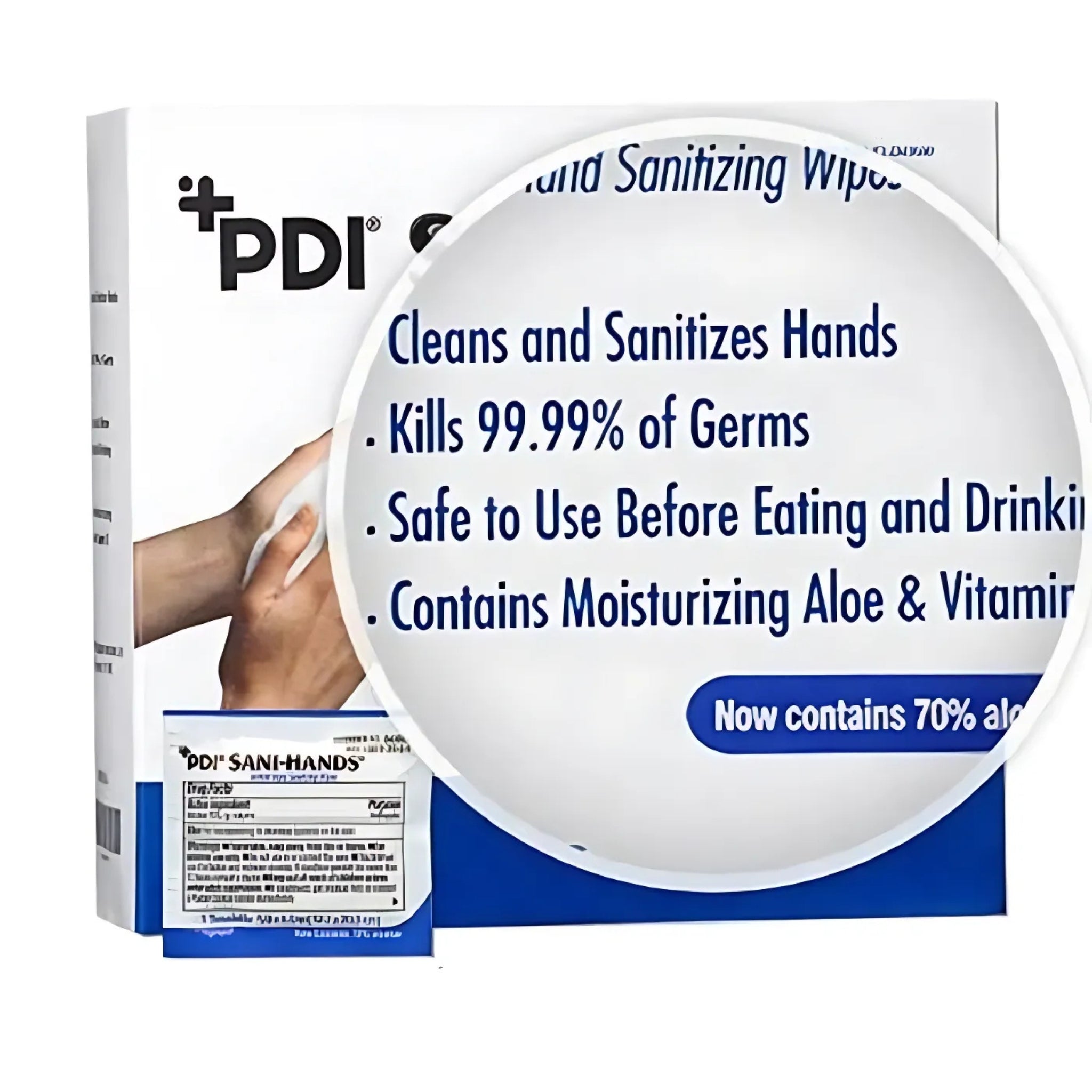 PDI D43600 Sani-Hands Instant Hand Sanitizing Wipes, Individually Packaged, White, Box of 100, Details