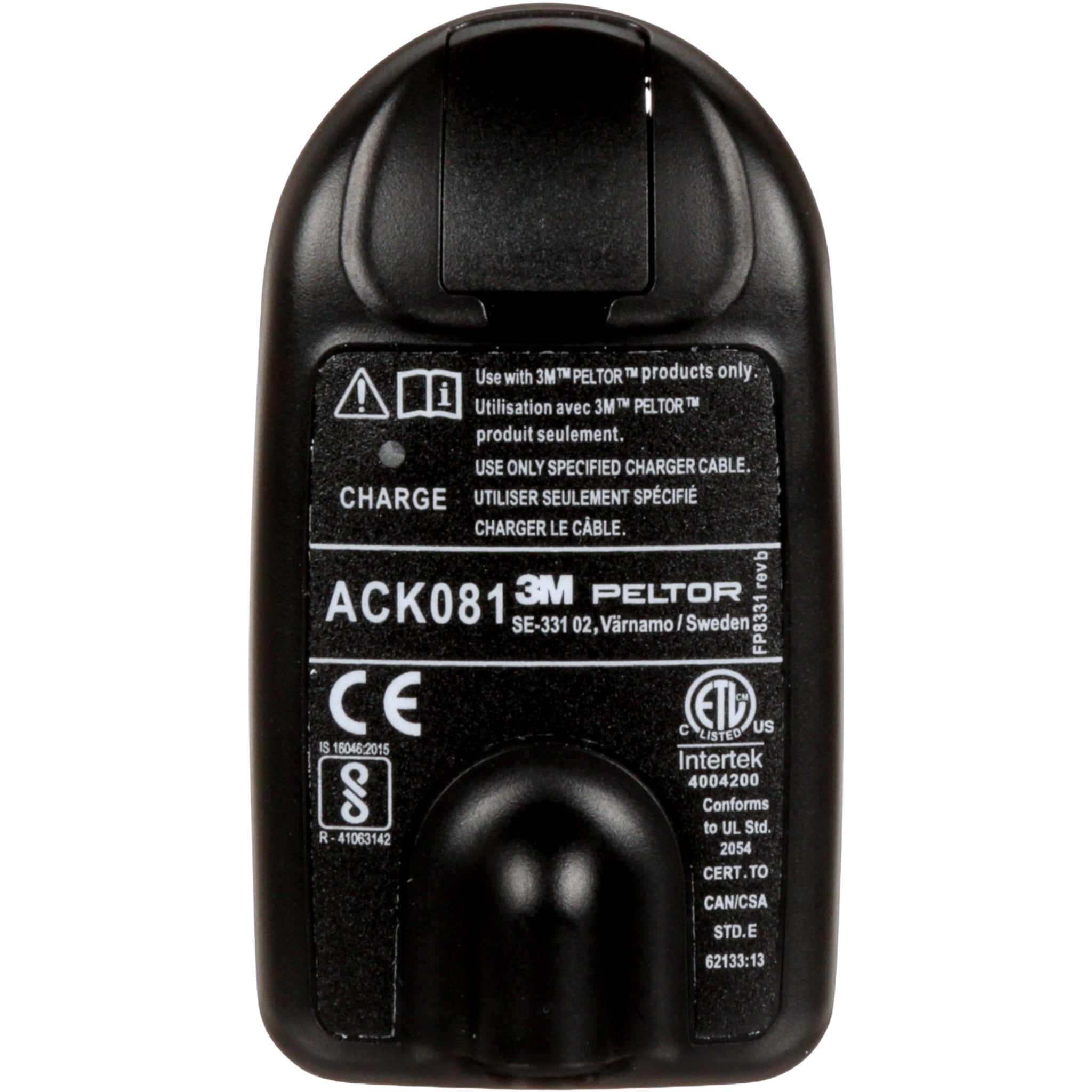 3M Peltor ACK081 Rechargeable Battery Pack, Black, Front View