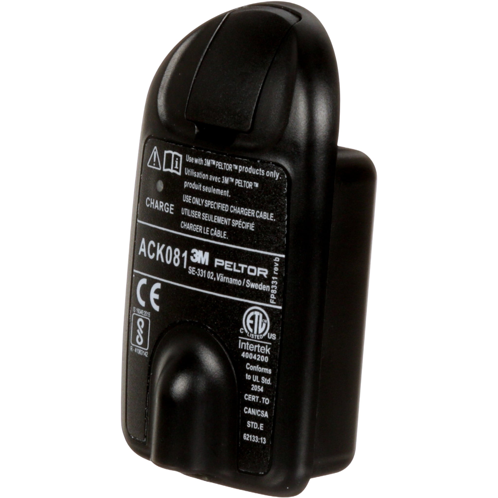 3M Peltor ACK081 Rechargeable Battery Pack, Black, Left Side View