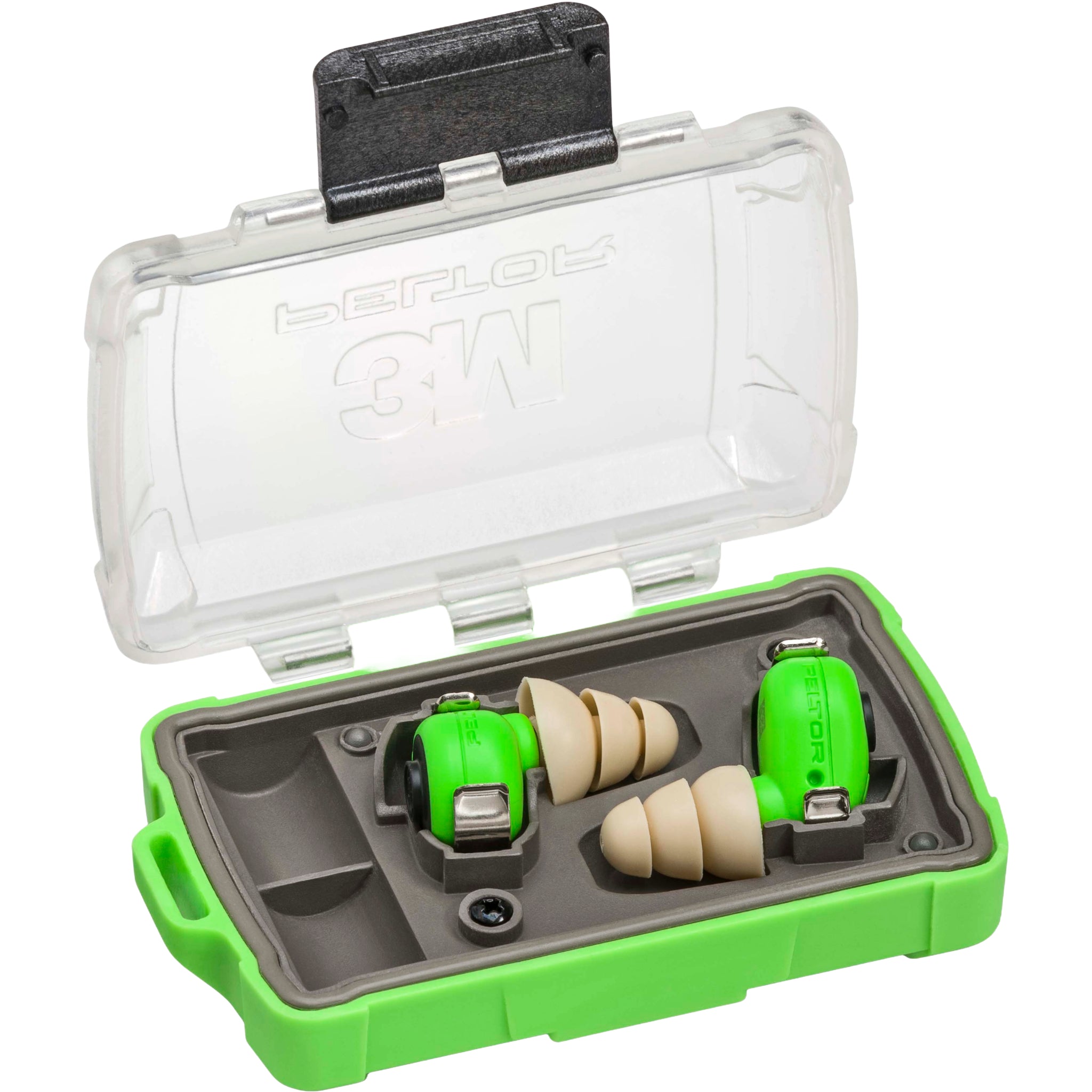 3M PELTOR EEP-100 Electronic Earplug Kit, Green, Universal, Open Case