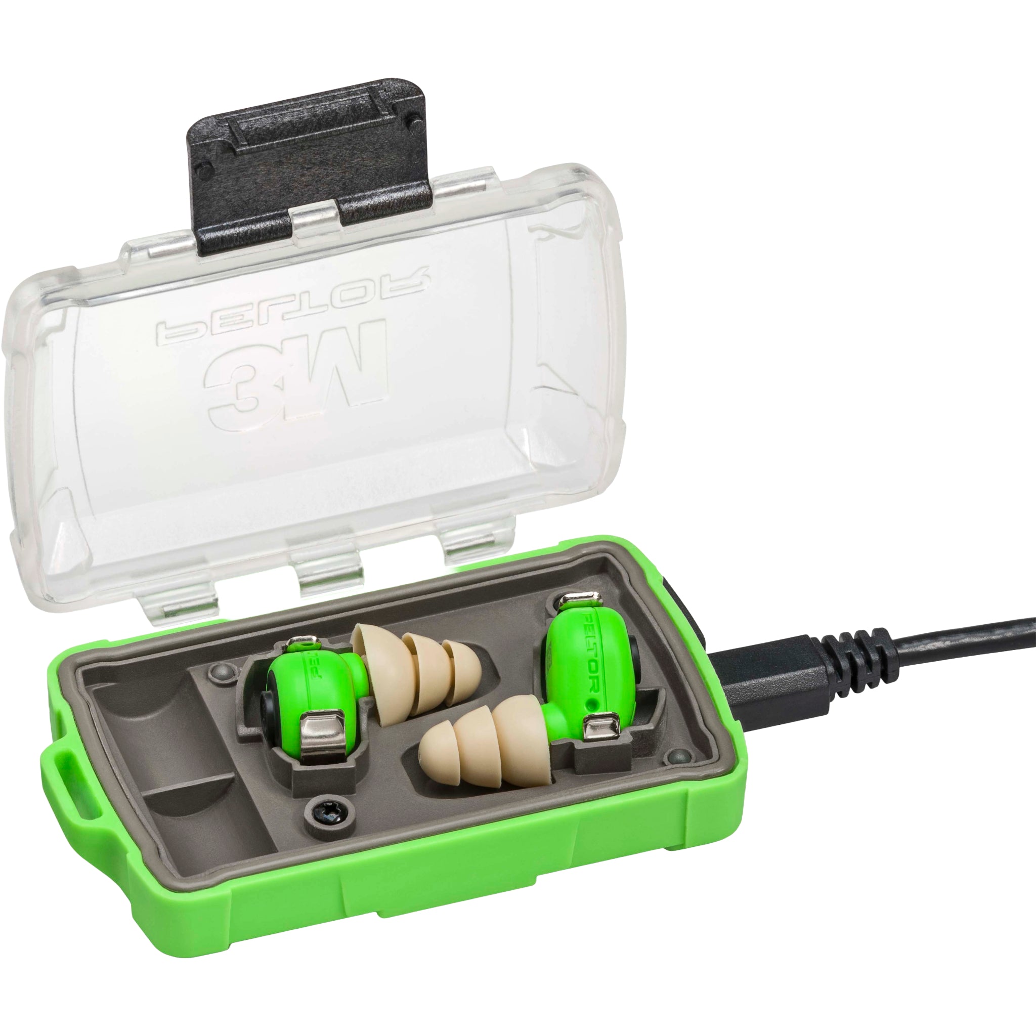 3M PELTOR EEP-100 Electronic Earplug Kit, Green, Universal, Case Charging